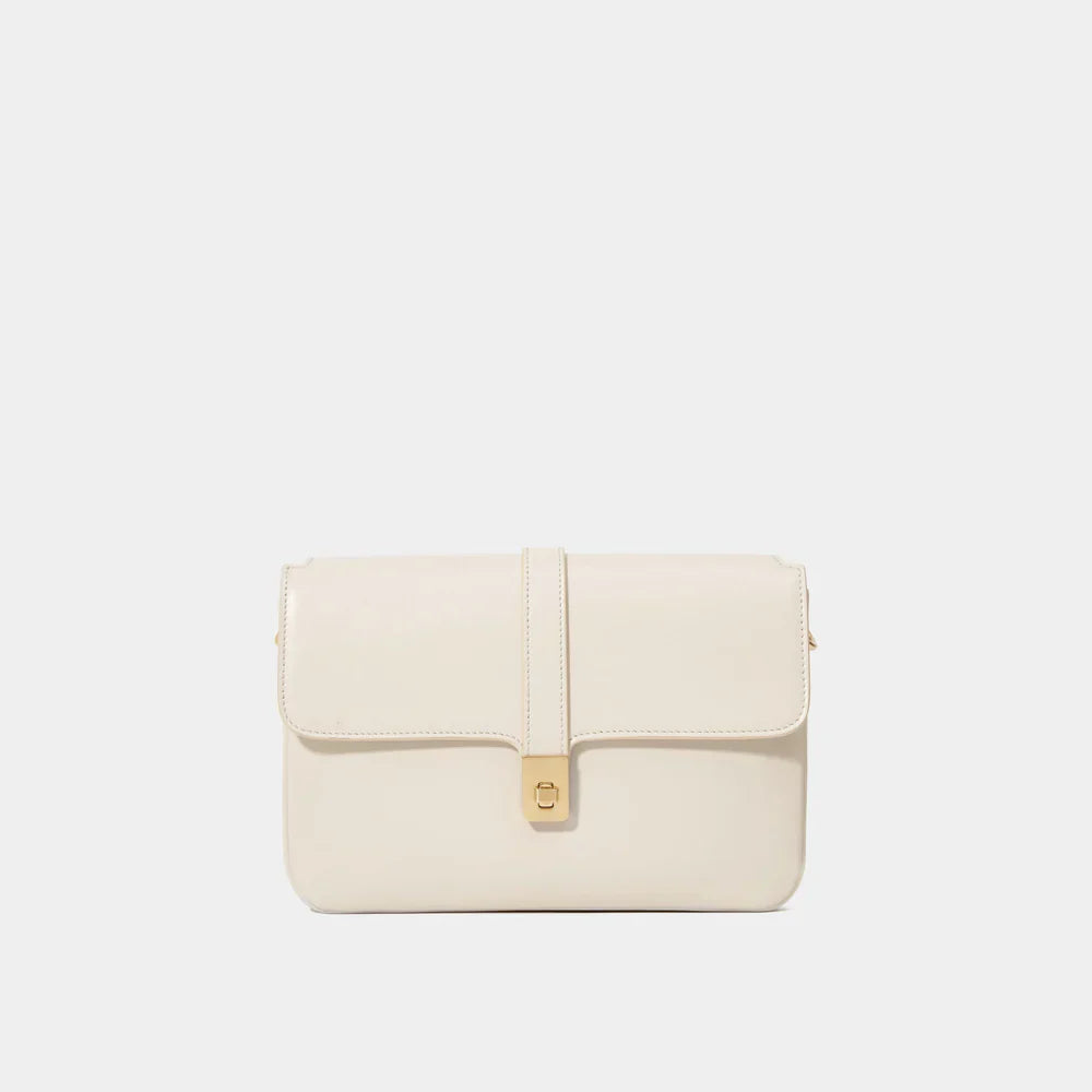 Ivory women’s shoulder bag with gold clasp, minimalist design, Nice On Me UK fashion