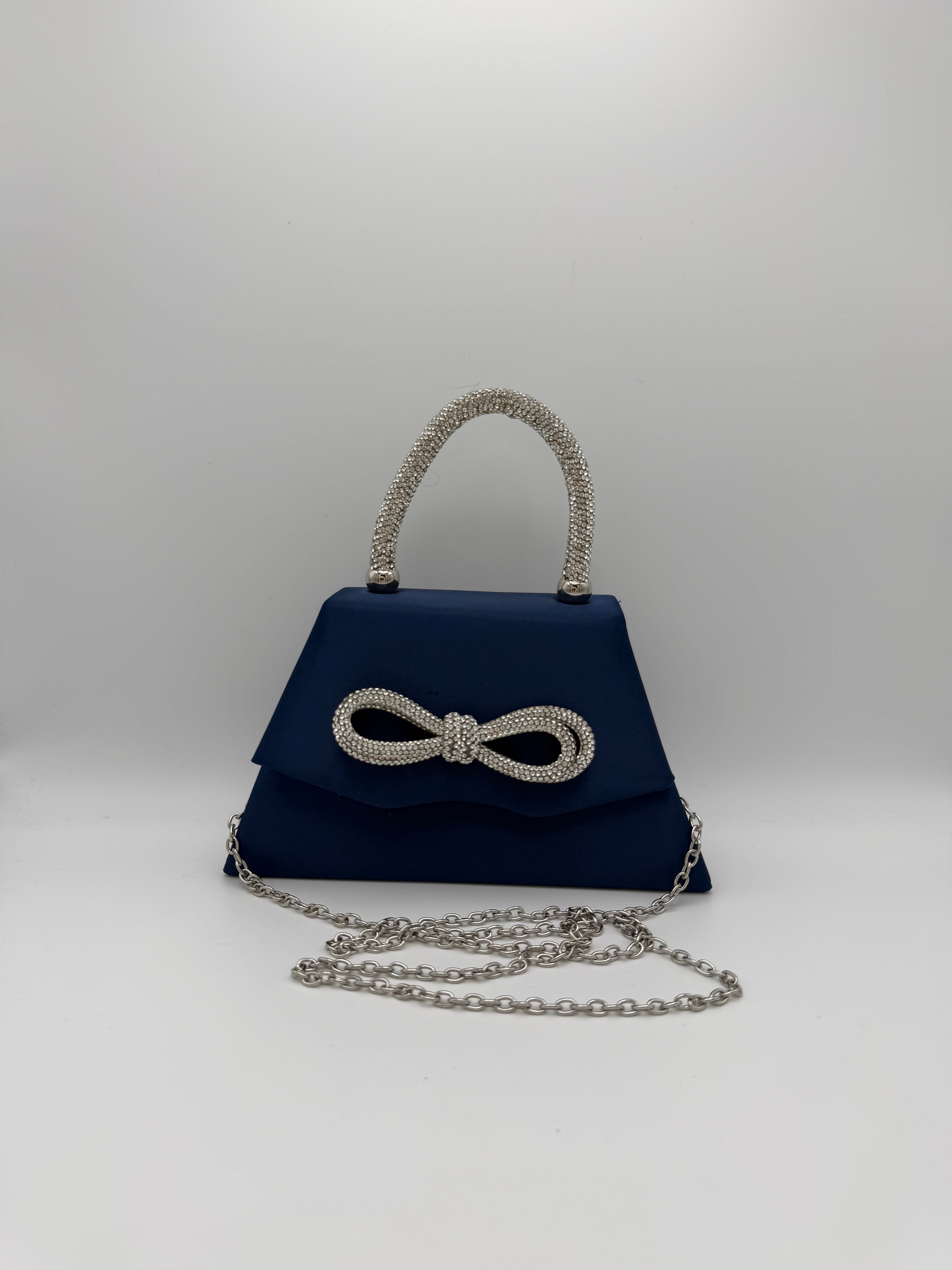 Tie Diamante Embedded Top Handle Clutch Bag - Royal Blue