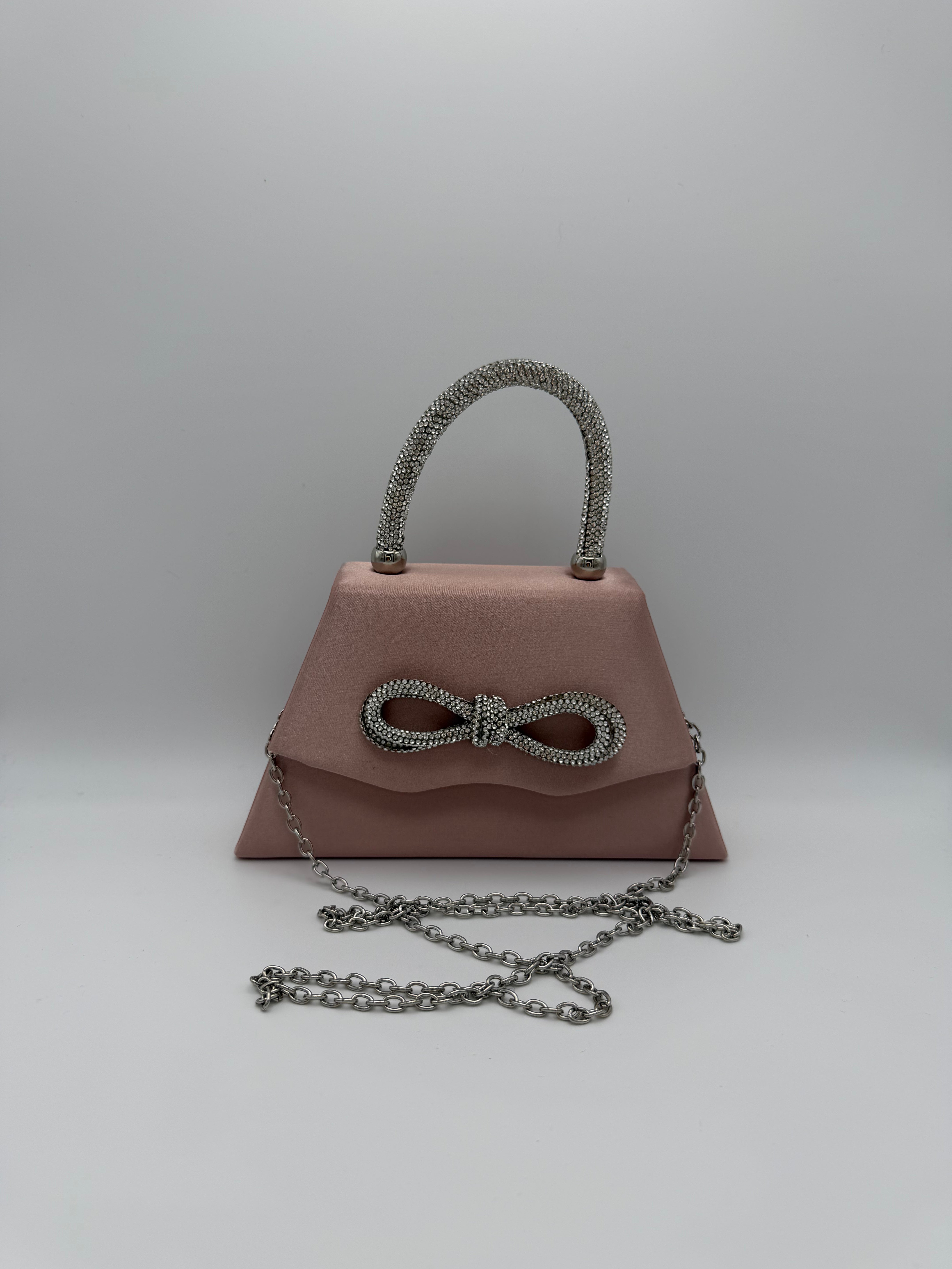 Tie Diamante Embedded Top Handle Clutch Bag - Pink