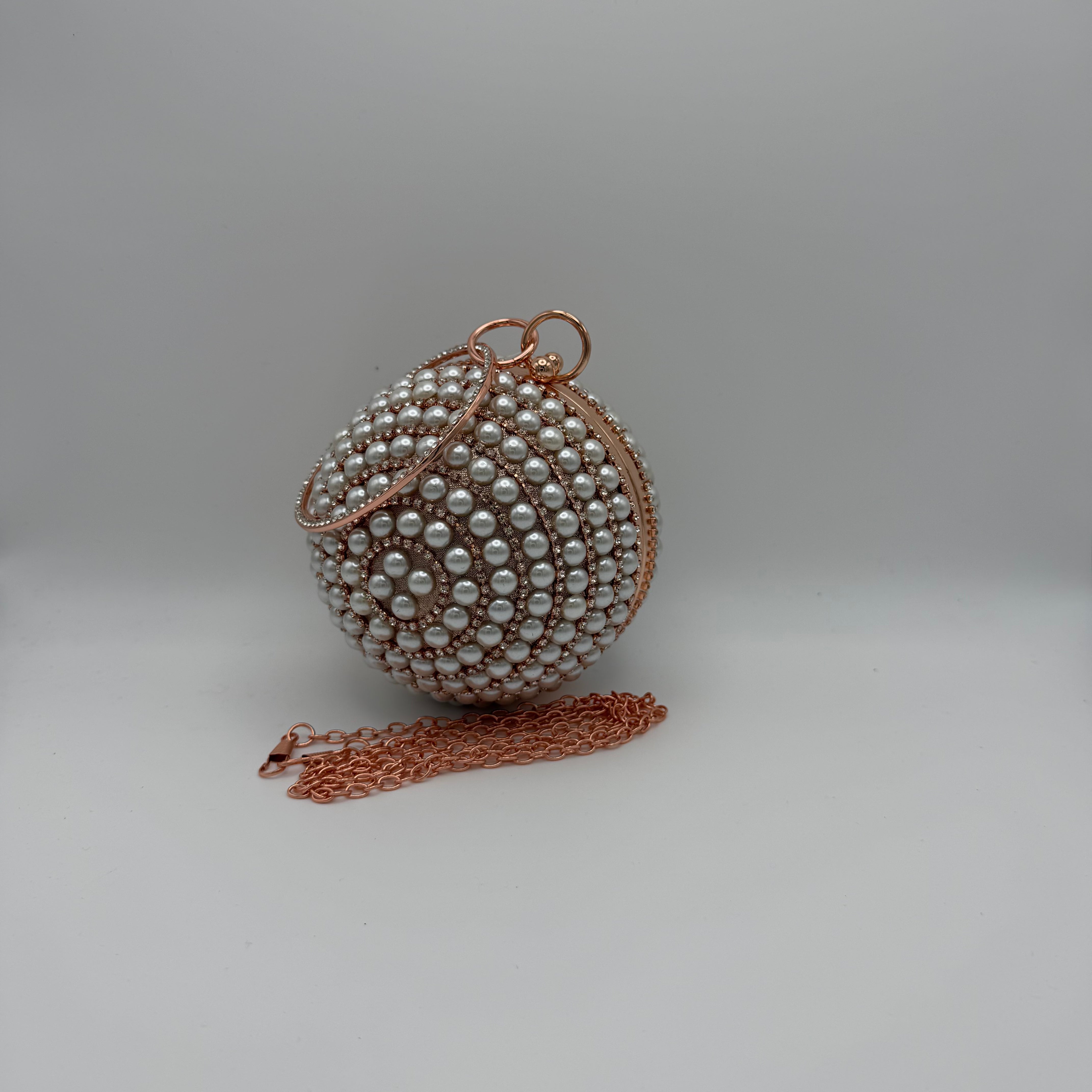 Rhinestone Glitter Ball Clutch Bag - Rose Gold