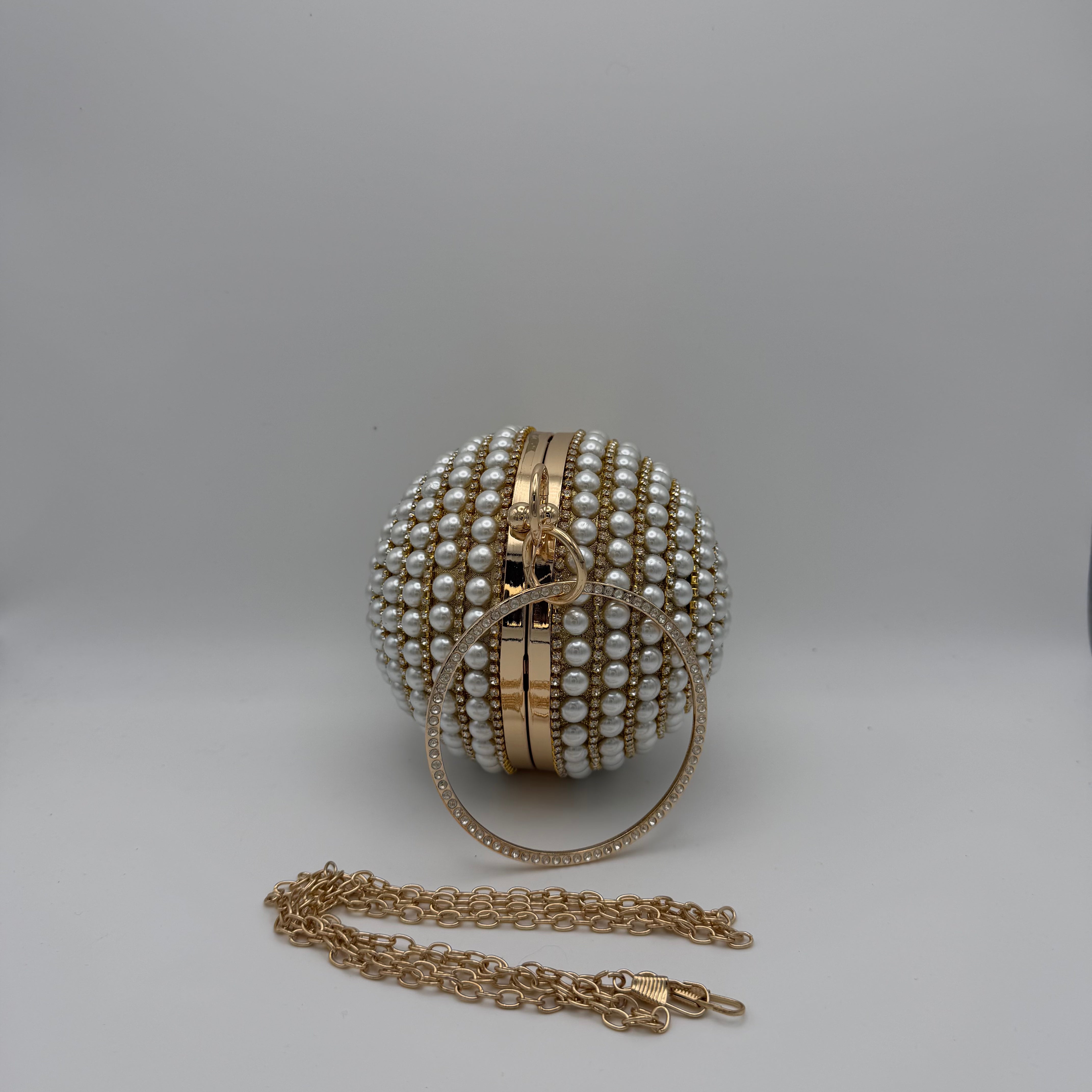 Rhinestone Glitter Ball Clutch Bag - Gold Front