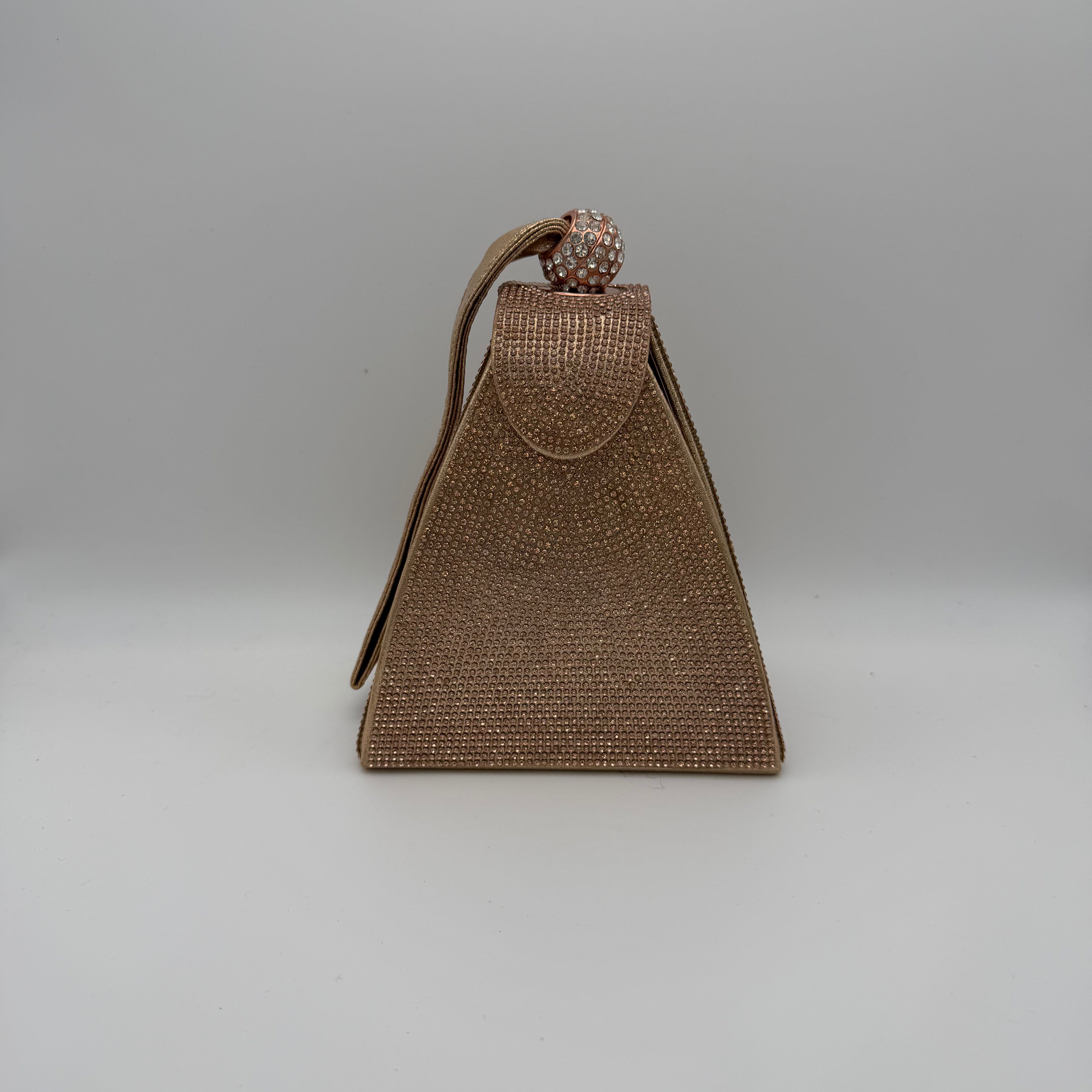 Rhinestone Mini Clutch Bag with Stone Top Handle - Rose Gold