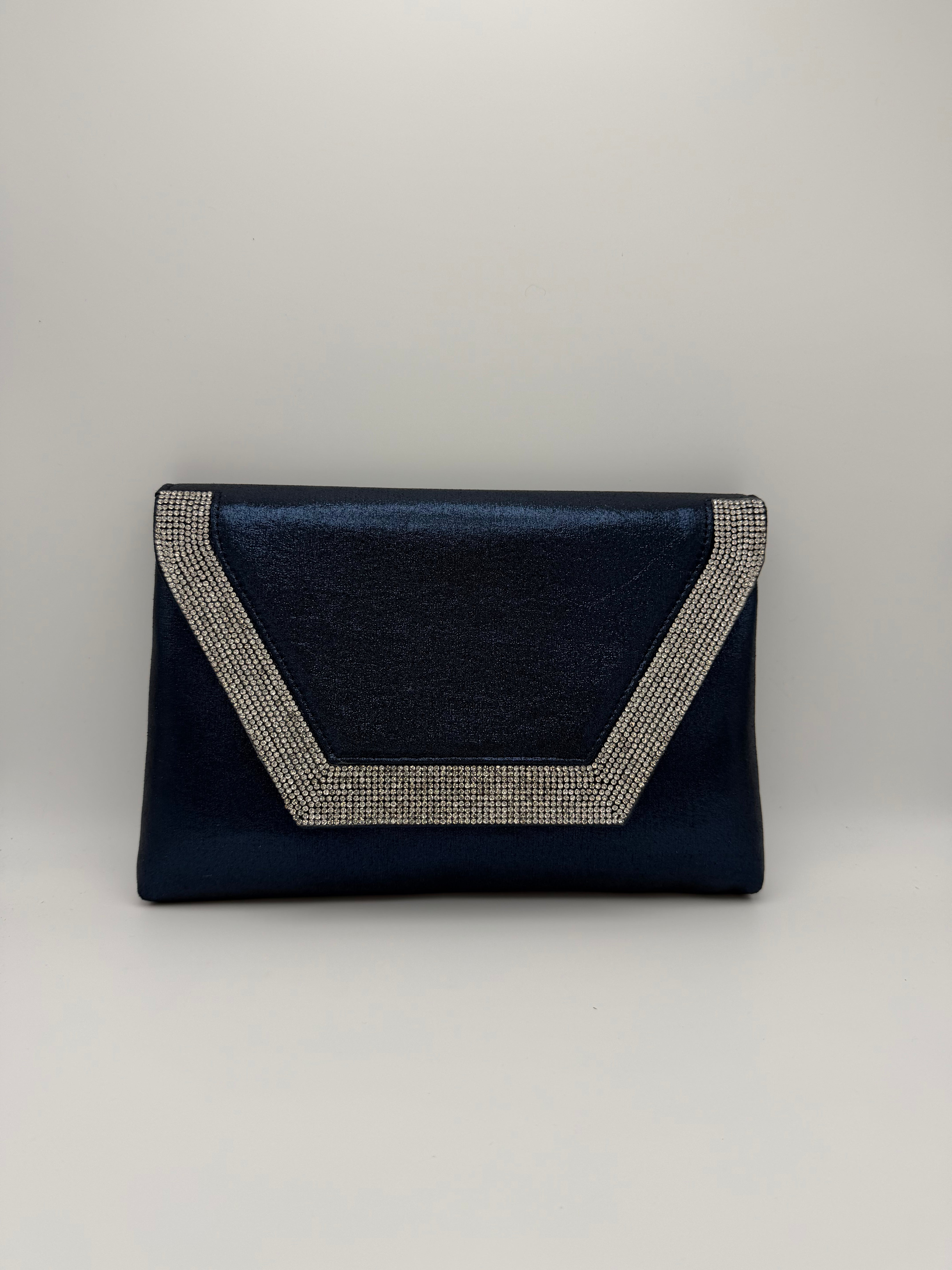 Crystal Trim Envelope Clutch Bag - Navy_Front