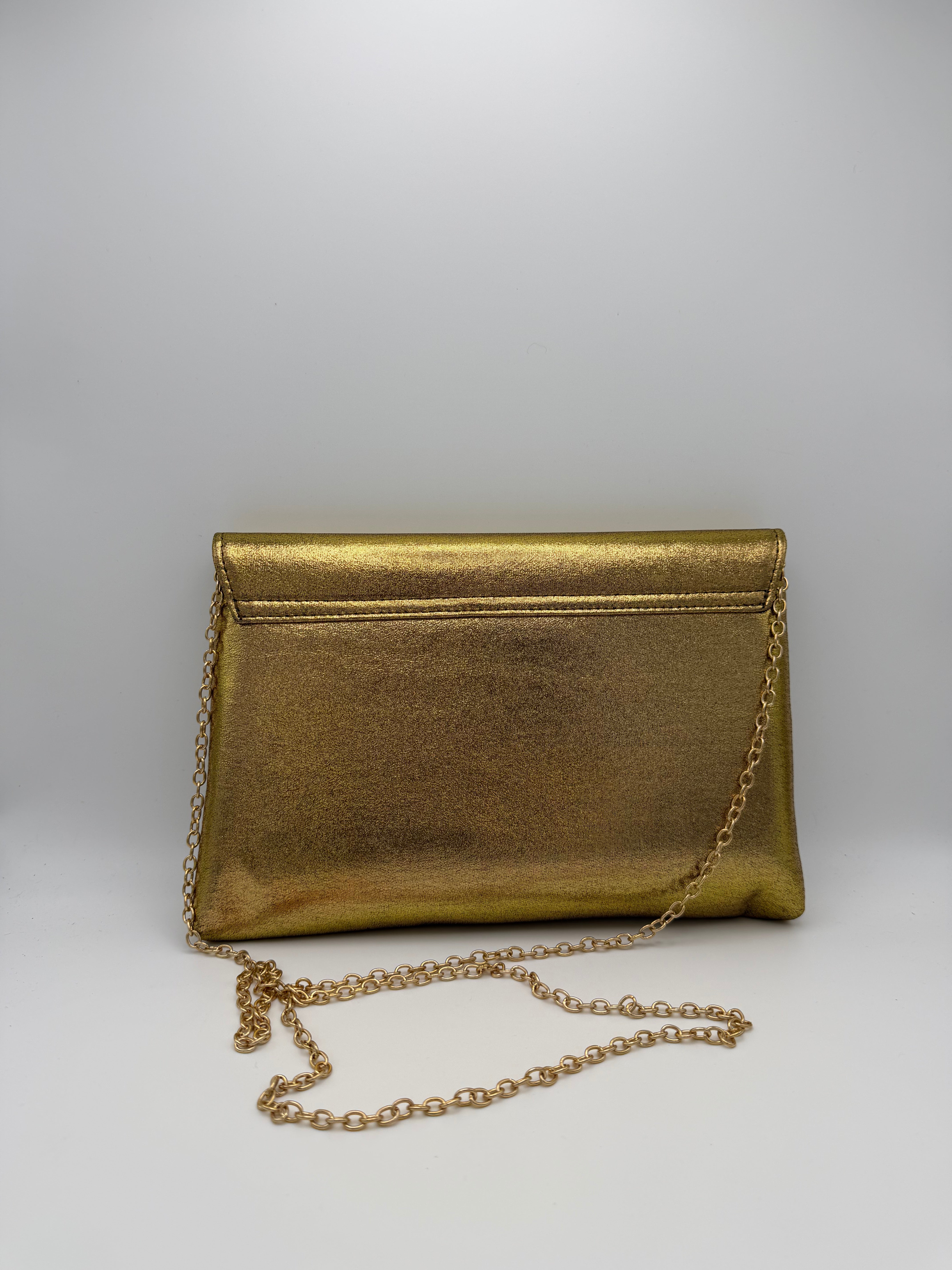Crystal Trim Envelope Clutch Bag - Gold