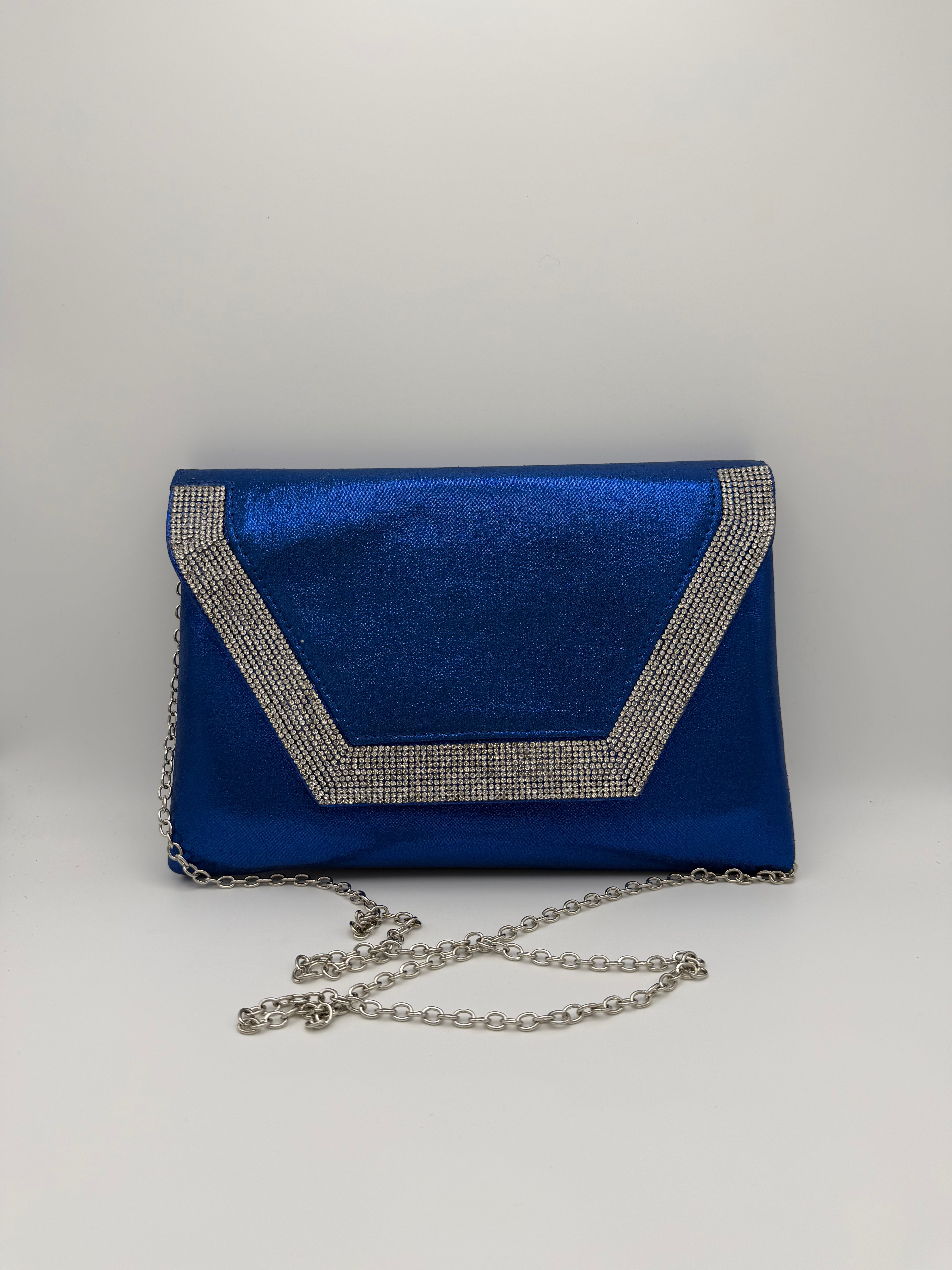 Crystal Trim Envelope Clutch Bag - Royal Blue