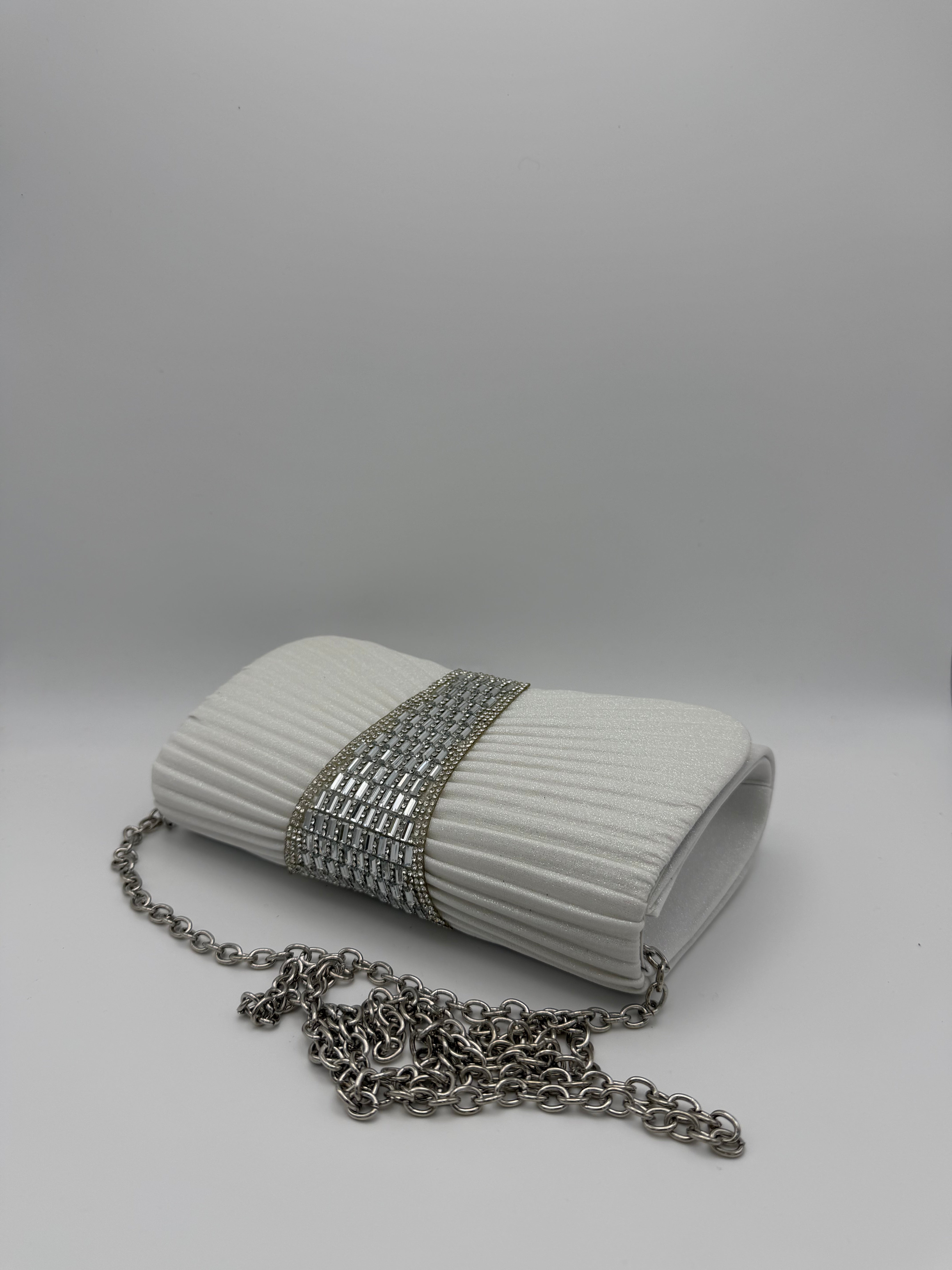 Pleated Clutch Bag with Crystal Bar Detail - Front side
