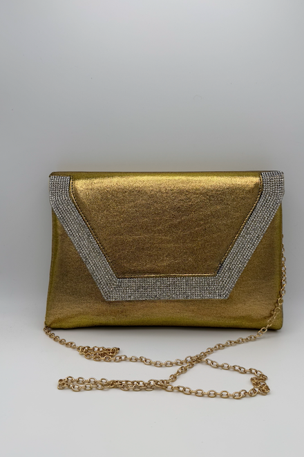 Crystal Trim Envelope Clutch Bag - Gold