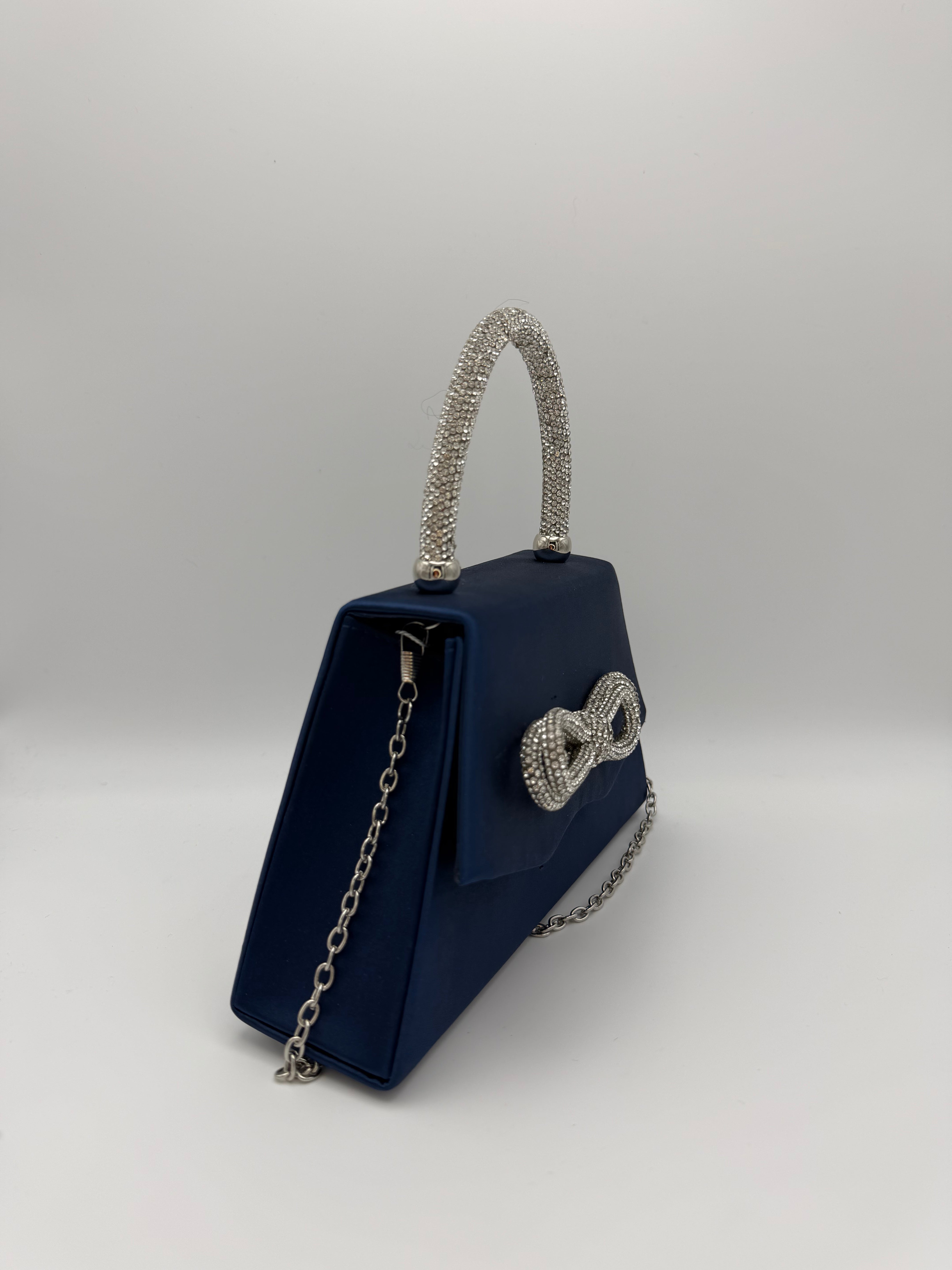 Tie Diamante Embedded Top Handle Clutch Bag - Side