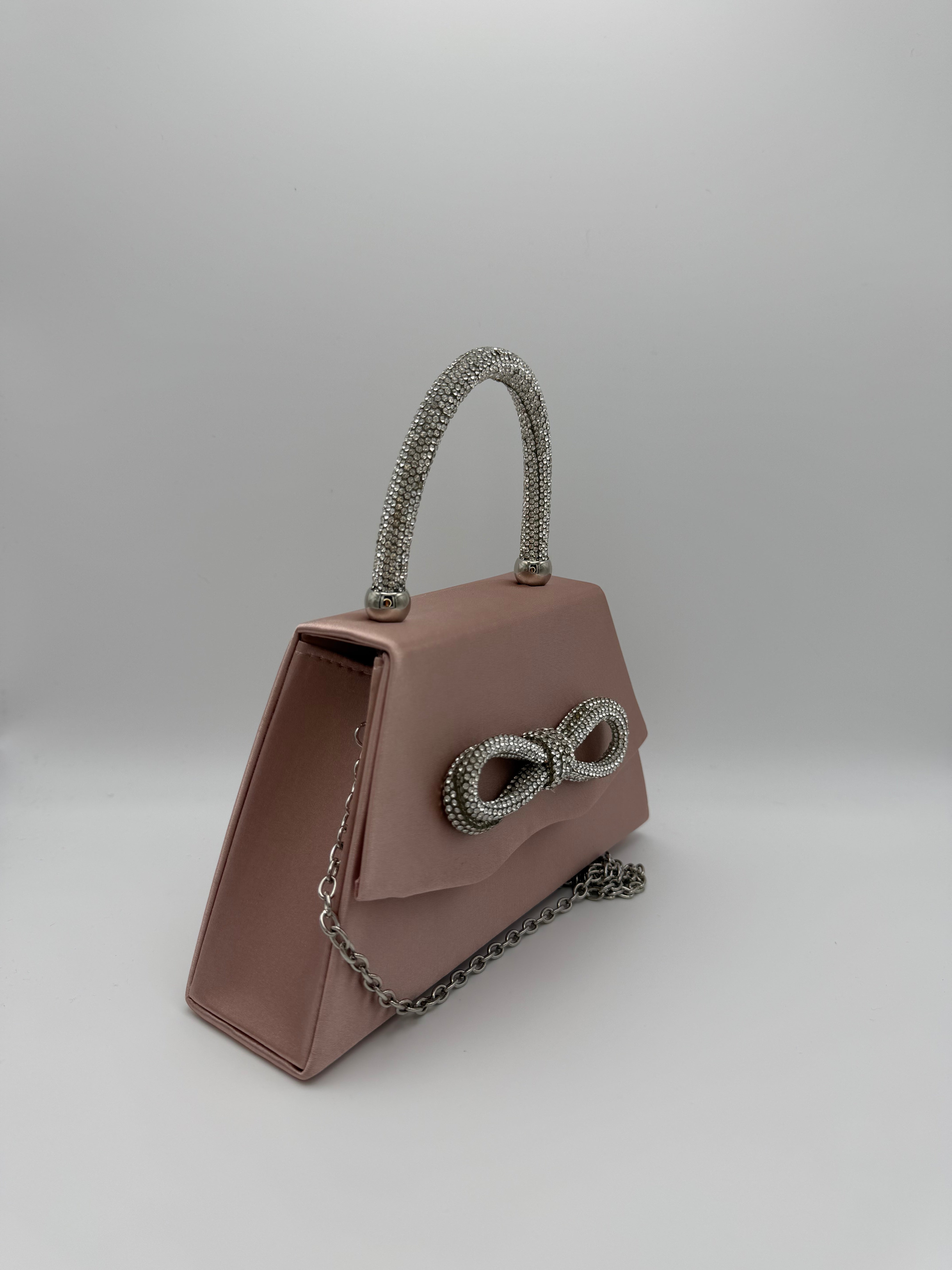 Tie Diamante Embedded Top Handle Clutch Bag - Side