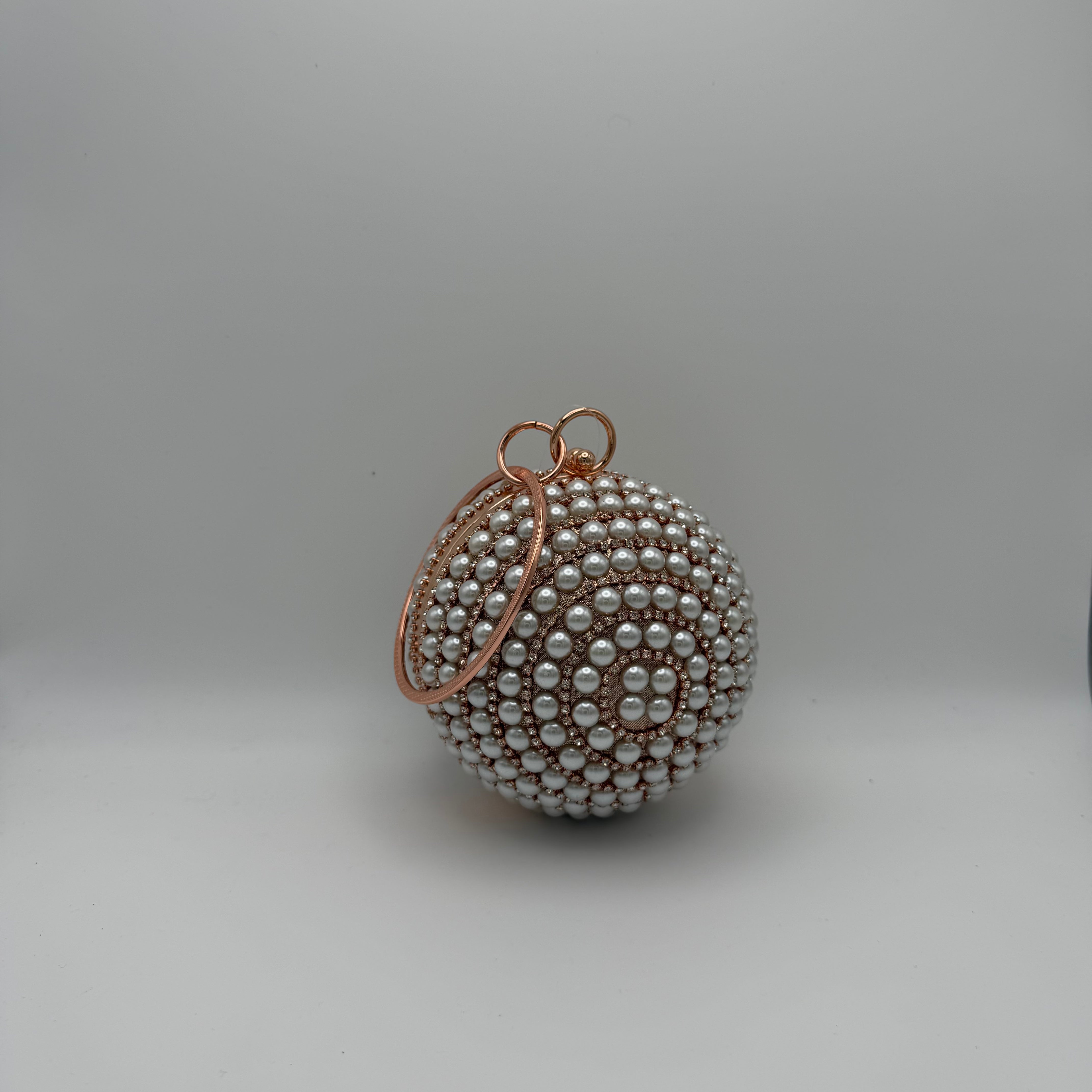 Rhinestone Glitter Ball Clutch Bag - Rose Gold_Side