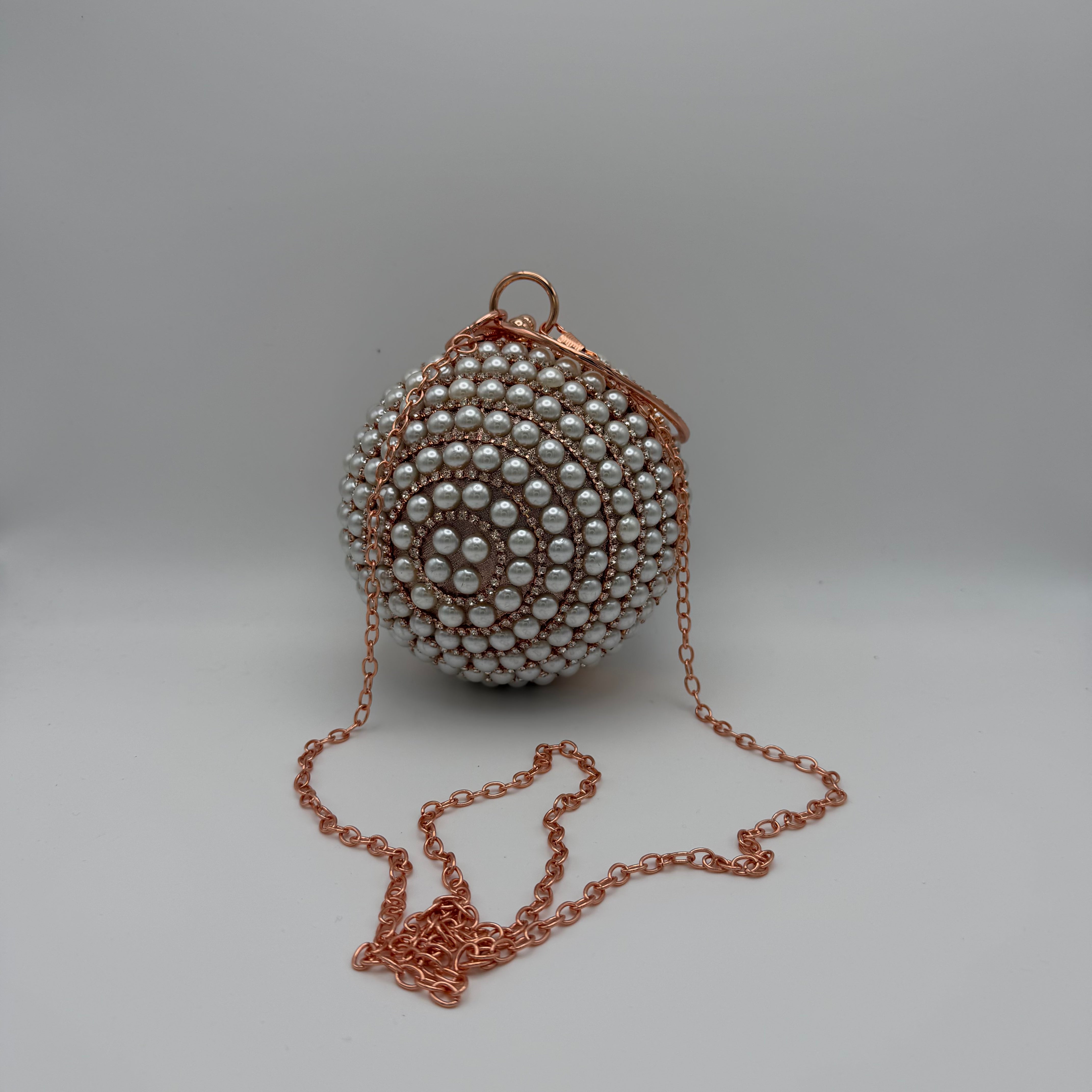 Rhinestone Glitter Ball Clutch Bag - Rose Gold_Accessories