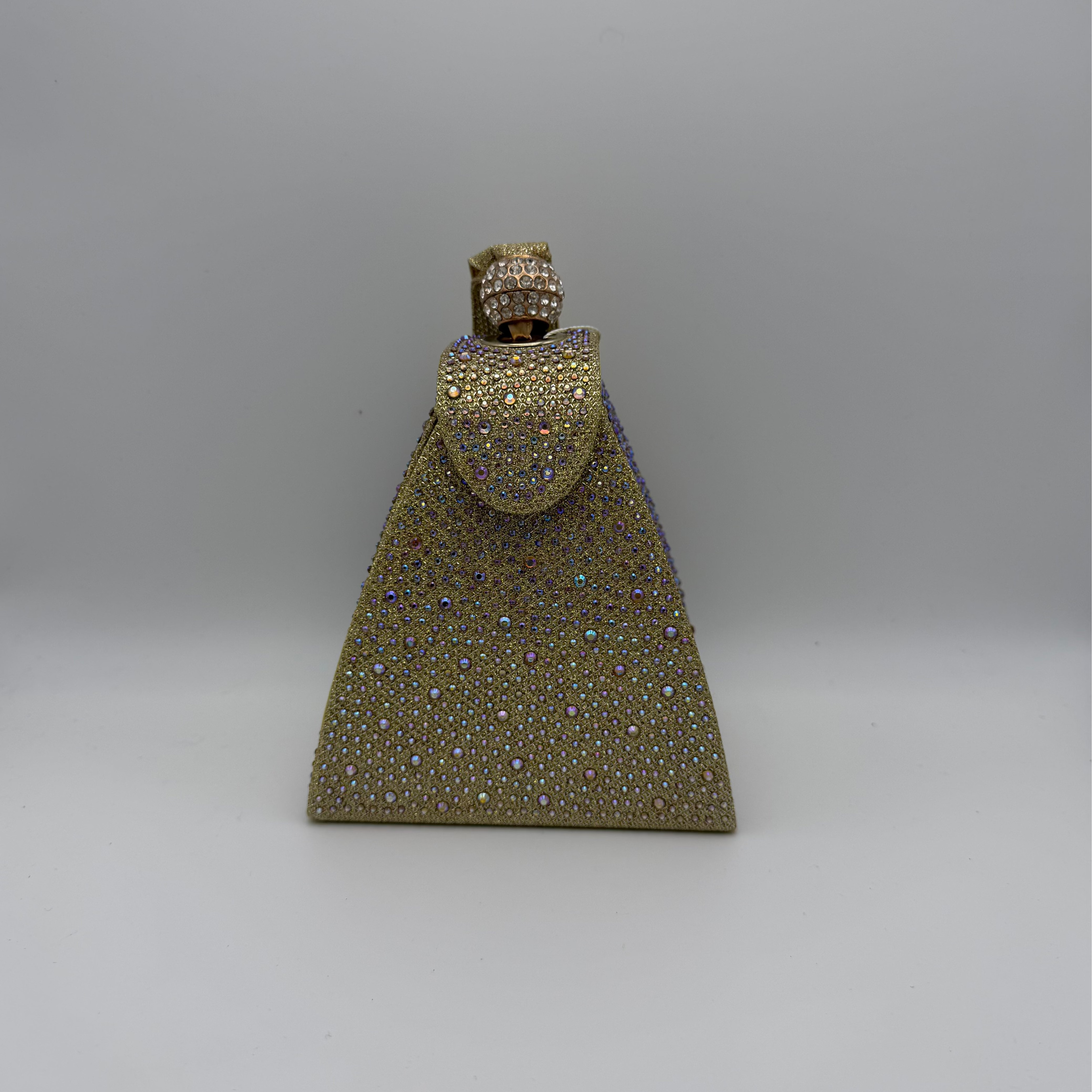 Rhinestone Mini Clutch Bag with Statement Wrist Strap - Gold