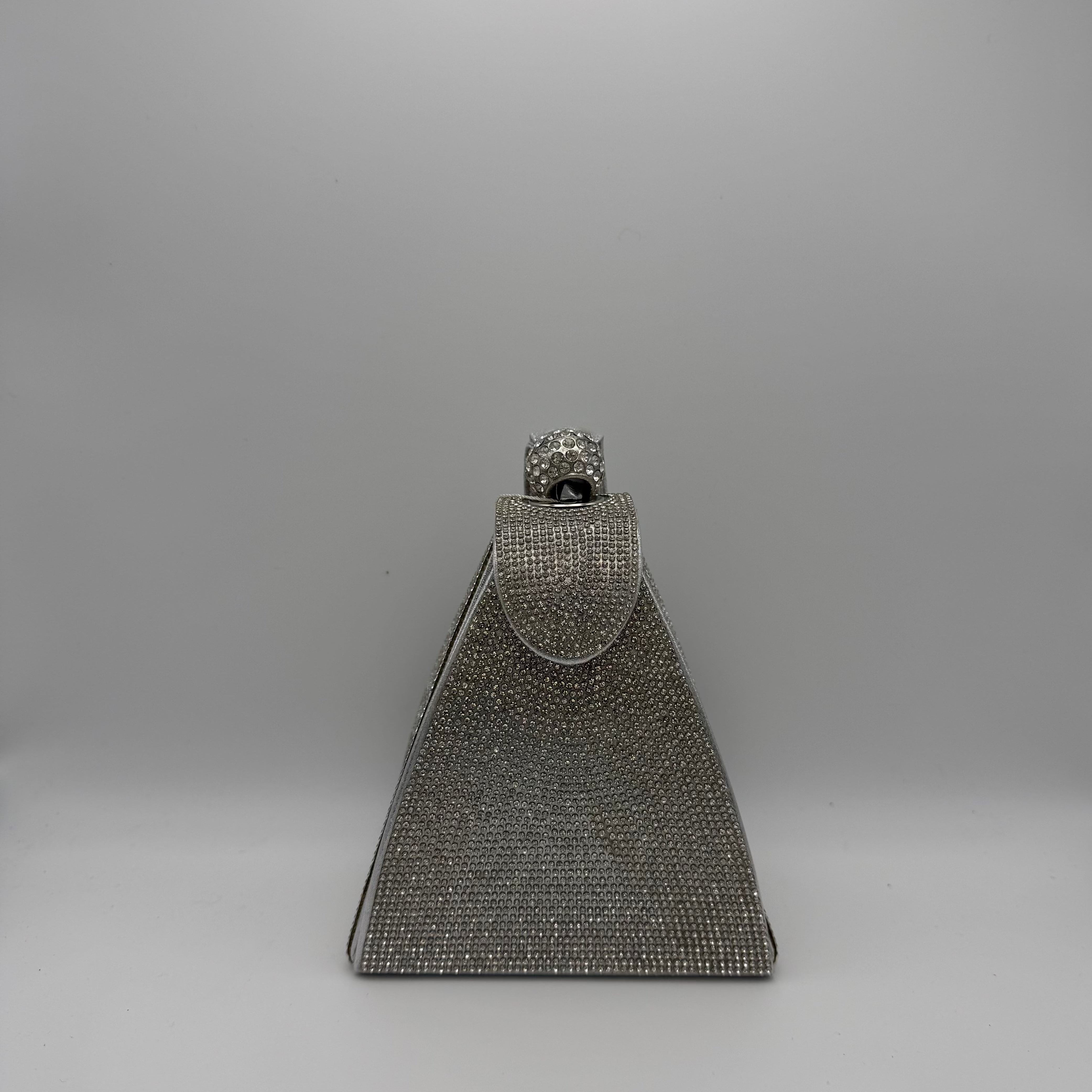 Rhinestone Mini Clutch Bag with Stone Top Handle - Silver_Side