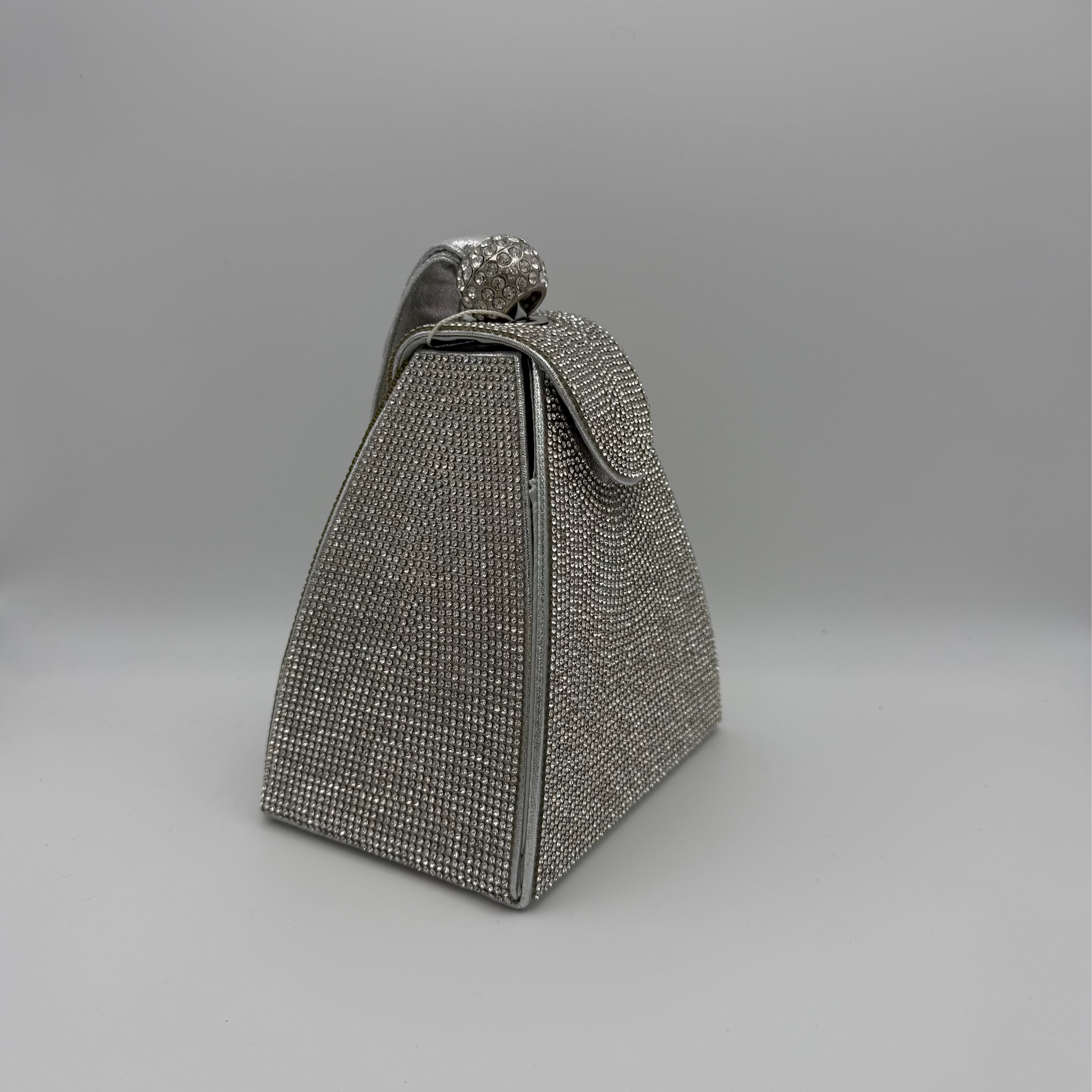 Rhinestone Mini Clutch Bag with Stone Top Handle - Silver