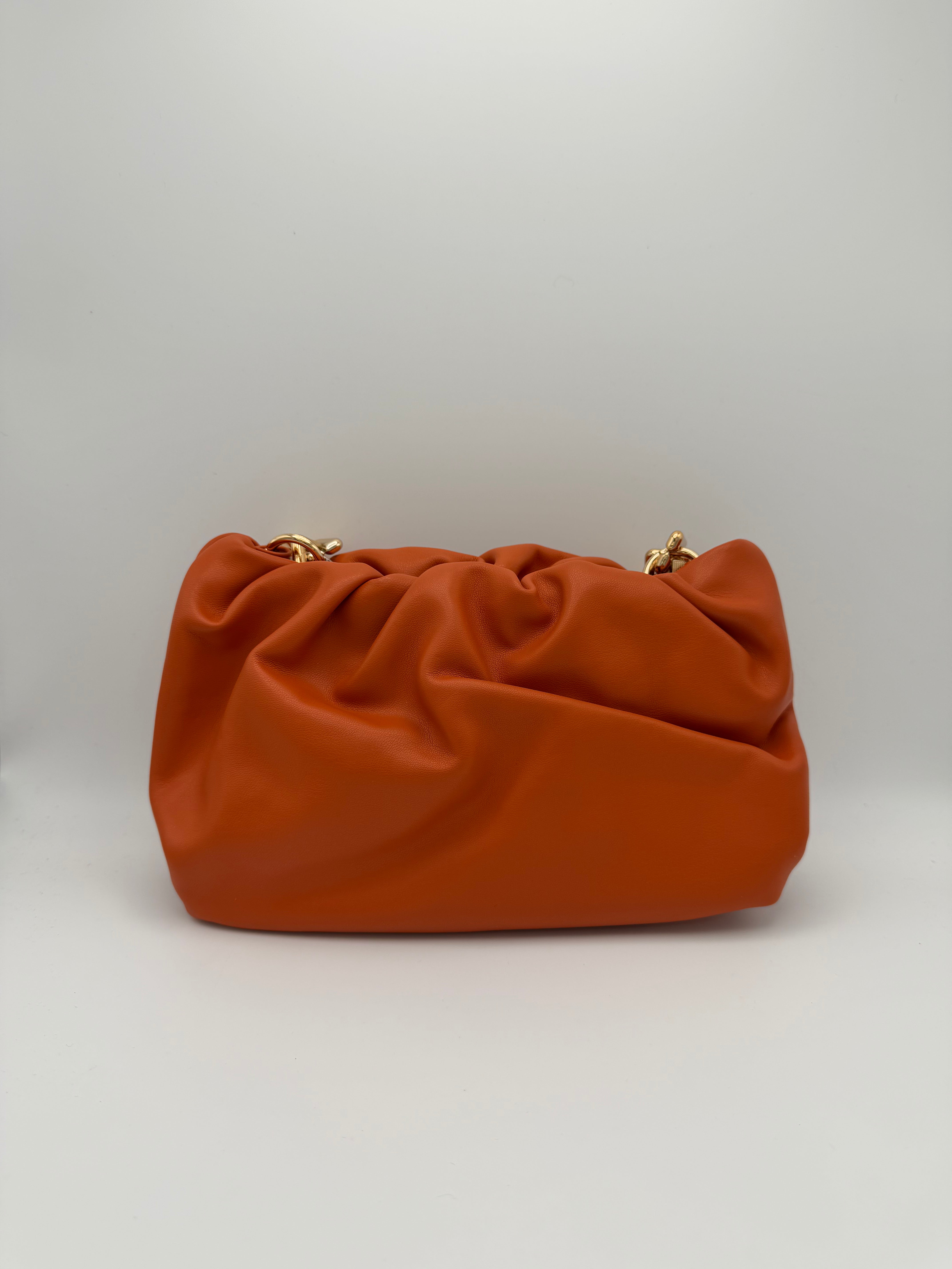 Ruched Soft Clutch Bag with Gold Chunky Chain - back