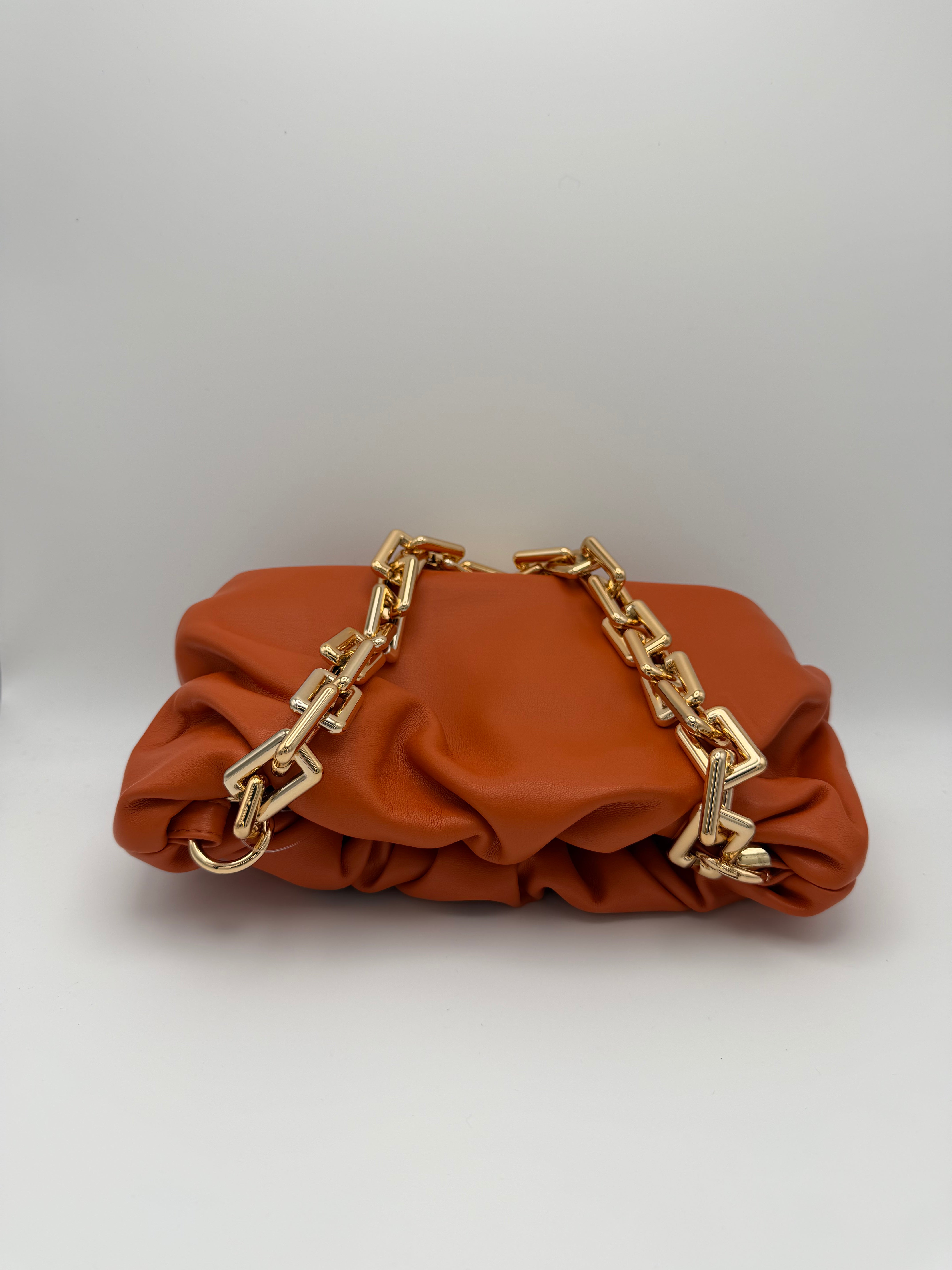 Ruched Soft Clutch Bag with Gold Chunky Chain - side