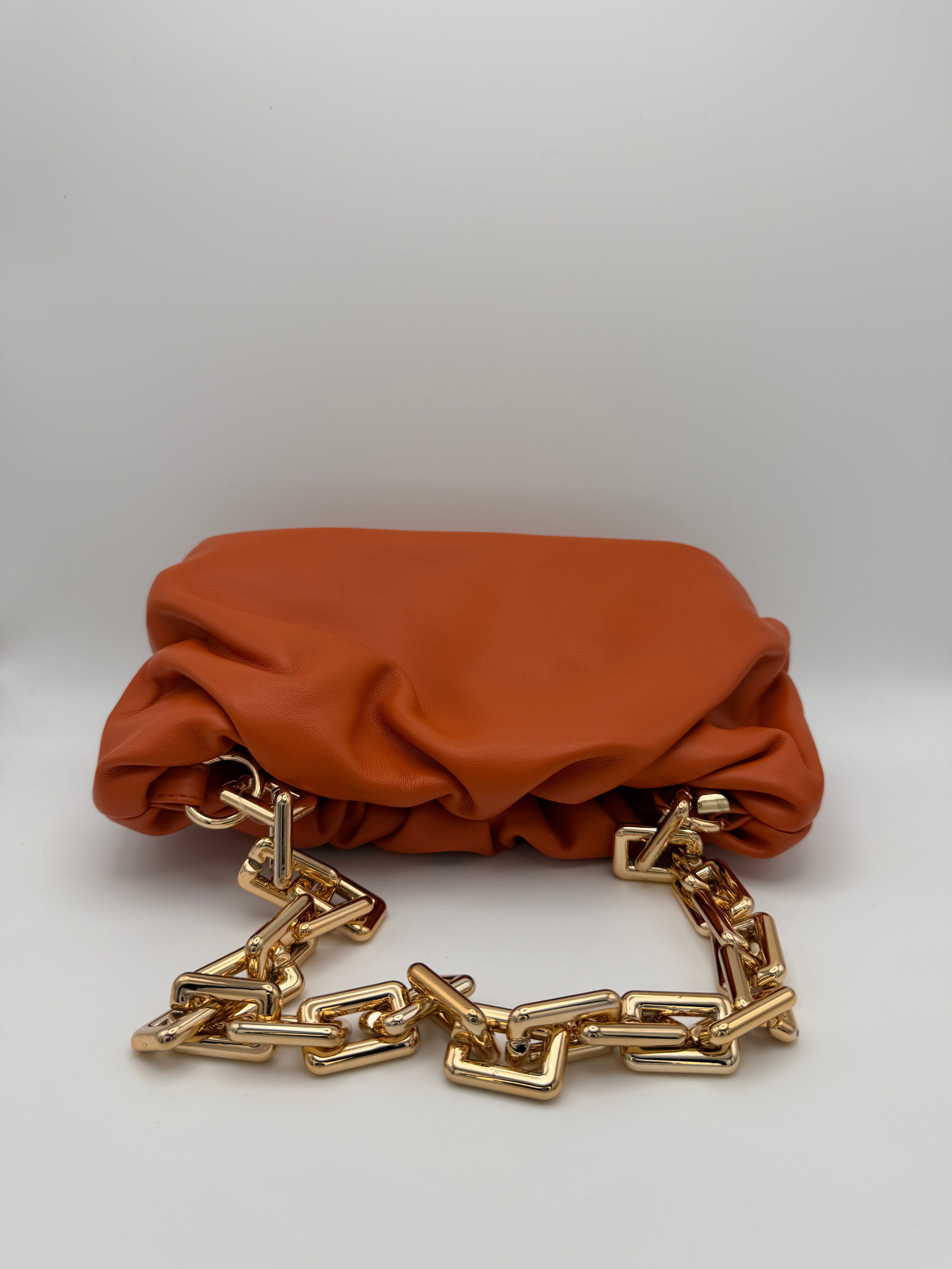 Ruched Soft Clutch Bag with Gold Chunky Chain - front side