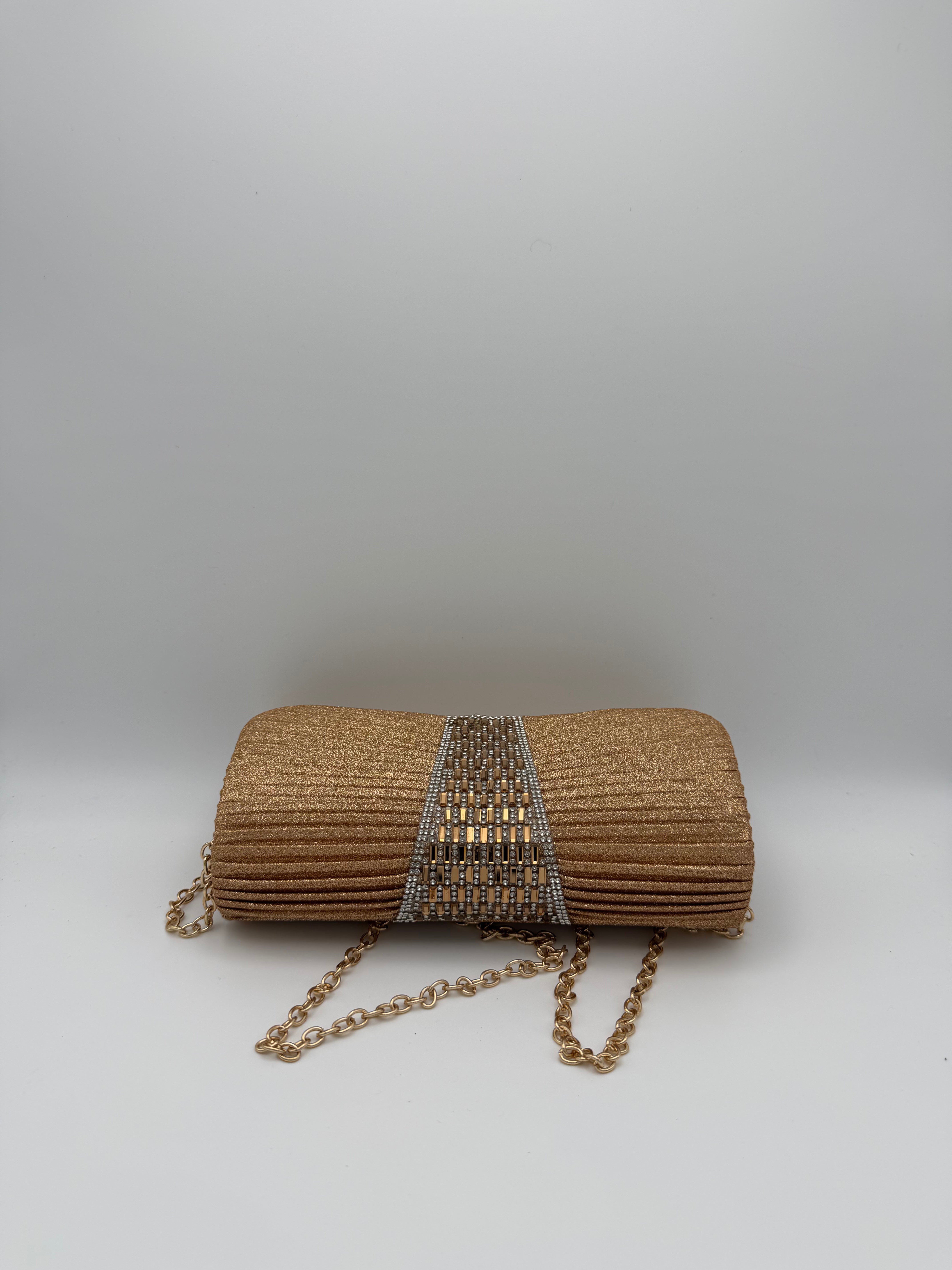 Pleated Clutch Bag with Crystal Bar Detail - Side