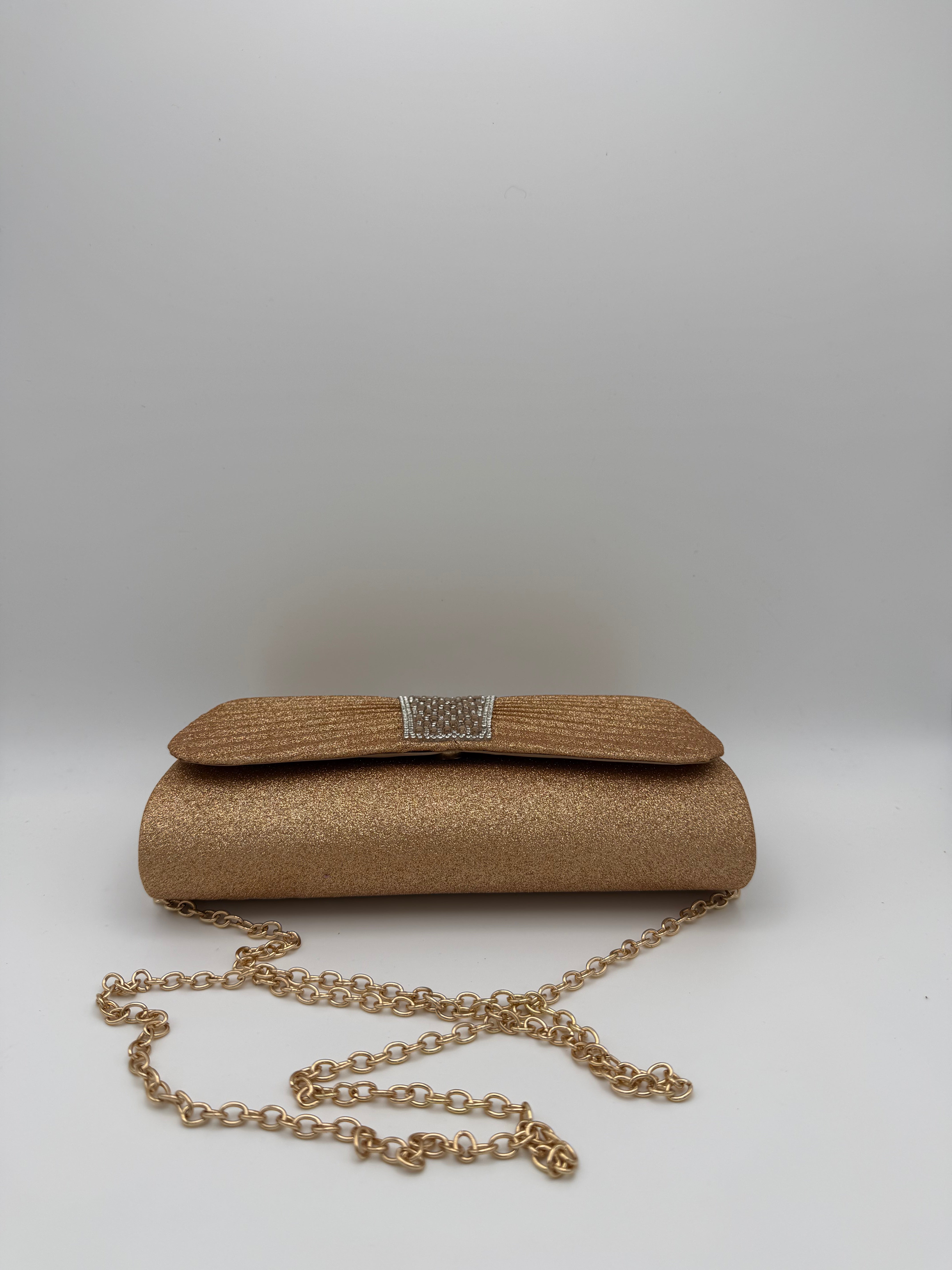 Pleated Clutch Bag with Crystal Bar Detail - Front Side