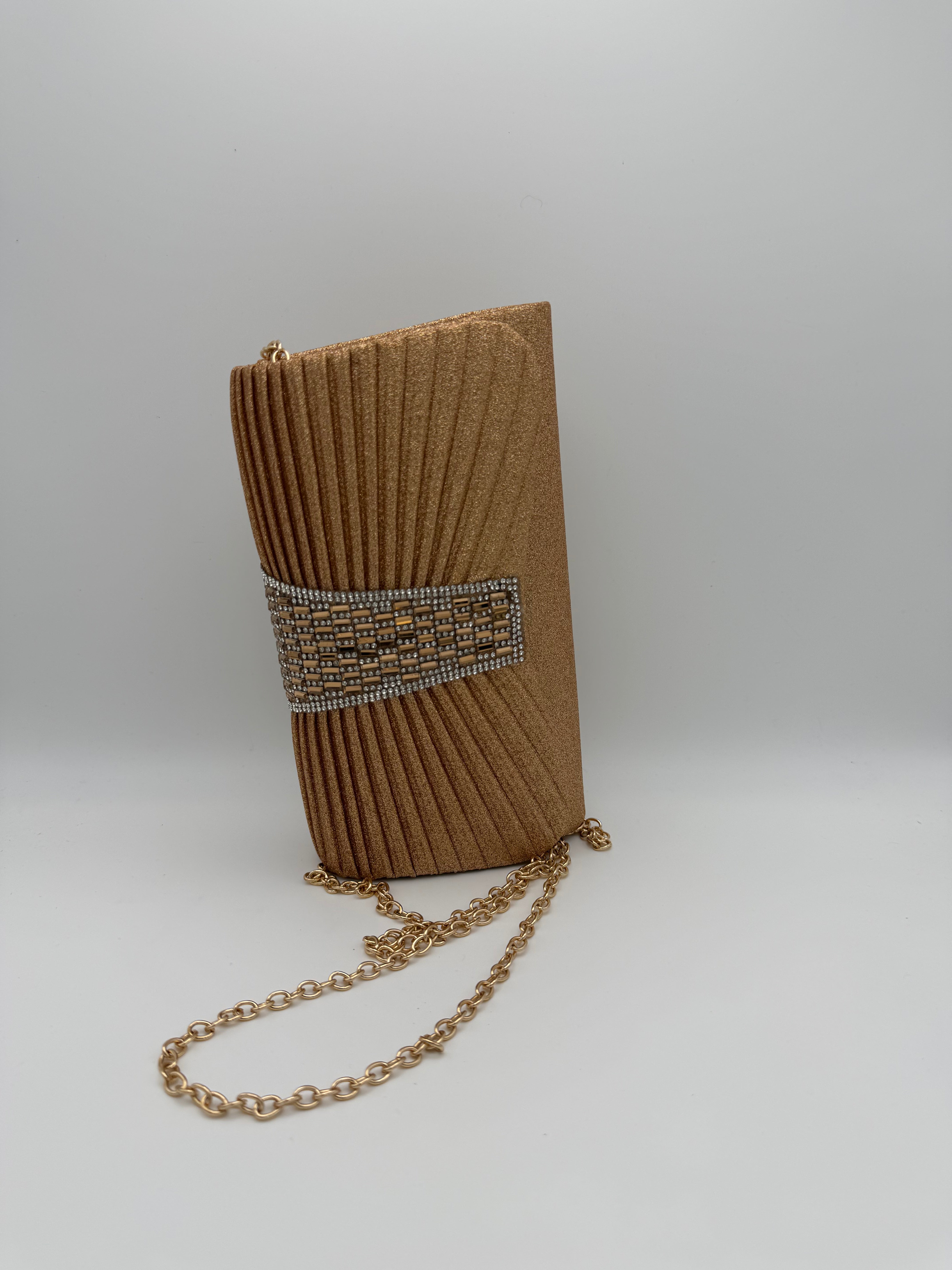 Pleated Clutch Bag with Crystal Bar Detail