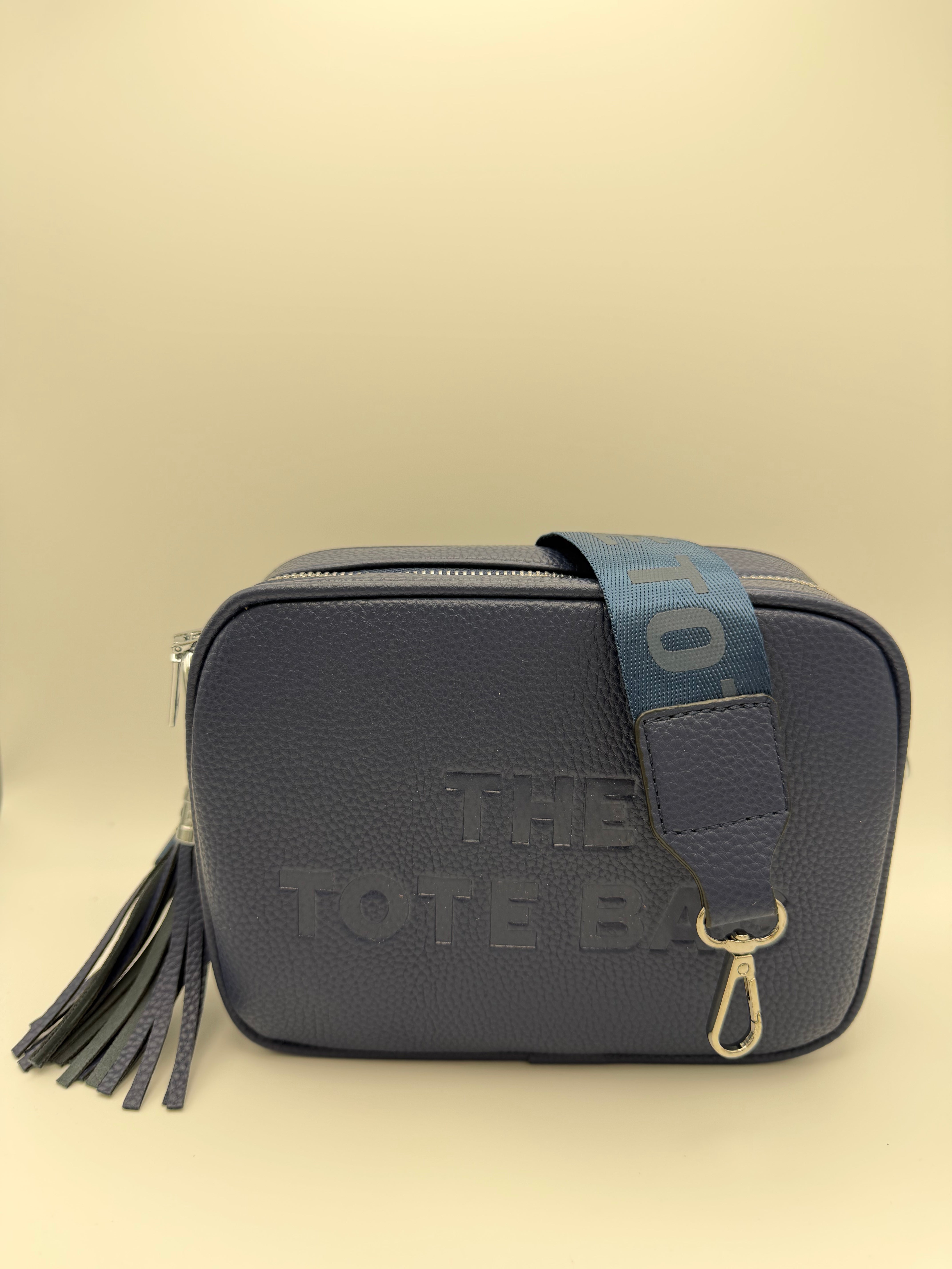 Leather Tassel Srap Crossbody Bag - Navy