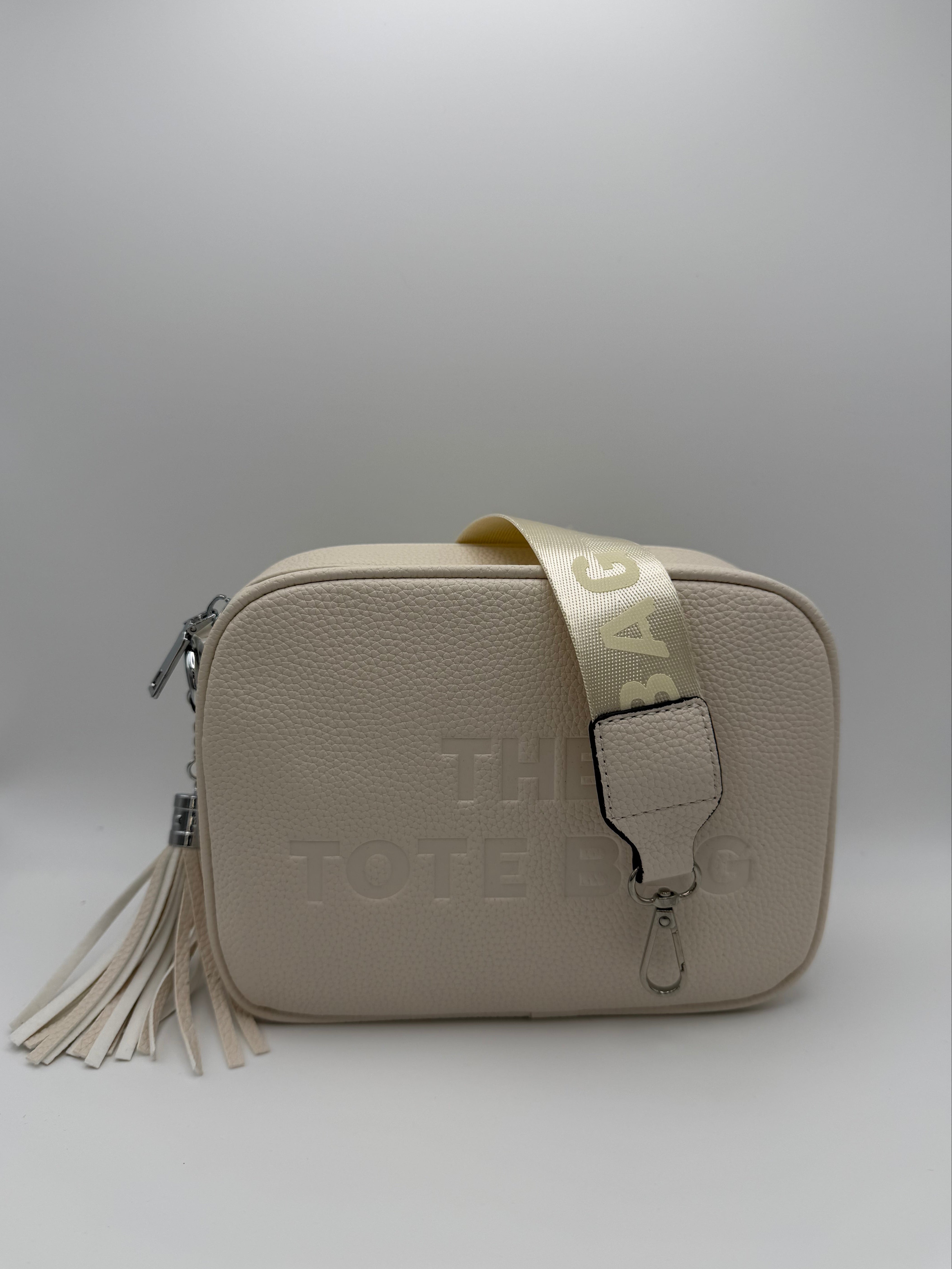 Leather Tassel Srap Crossbody Bag - Off White
