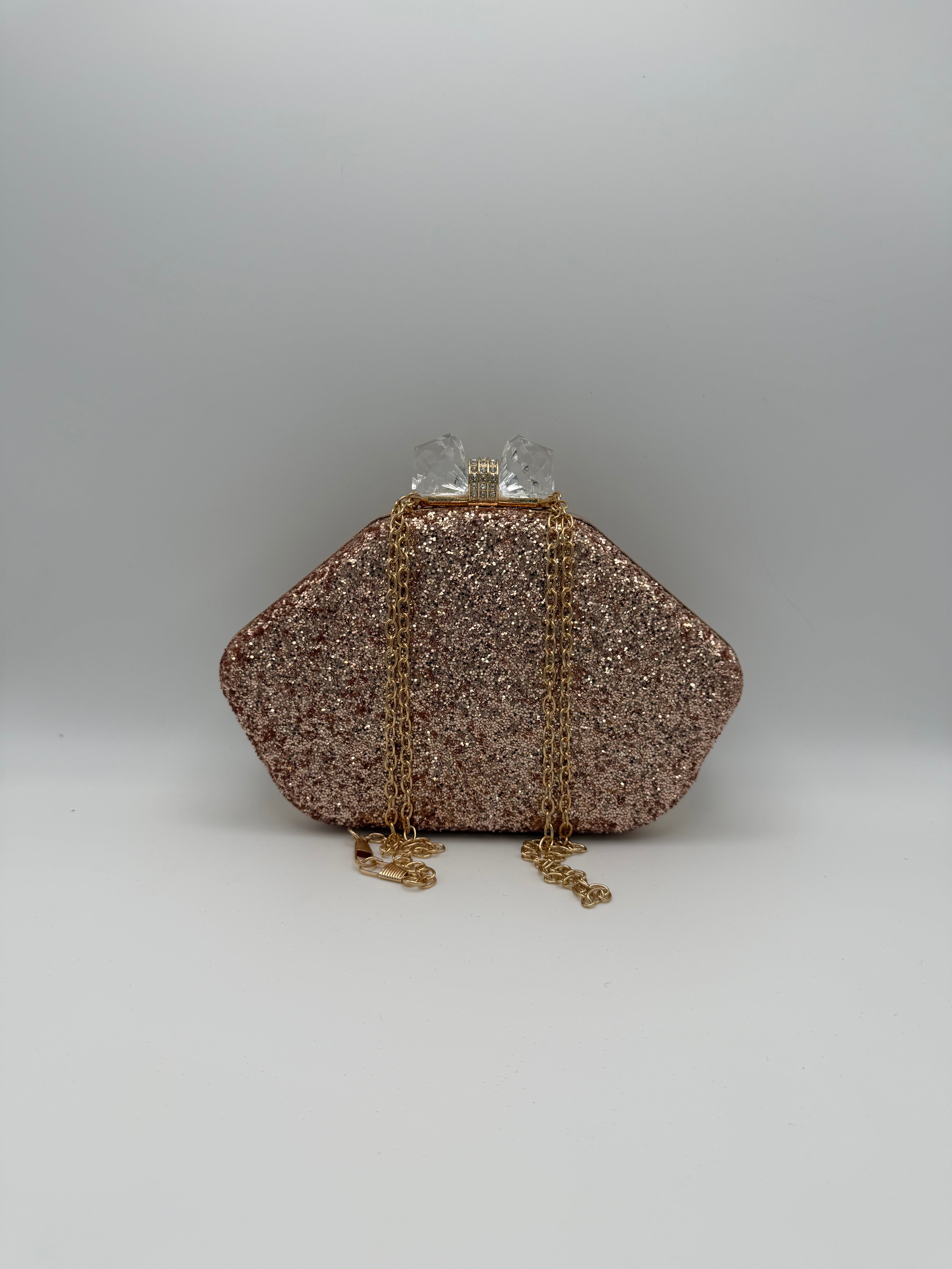 Glitter Rhinestone Clutch Bag - Rose Gold