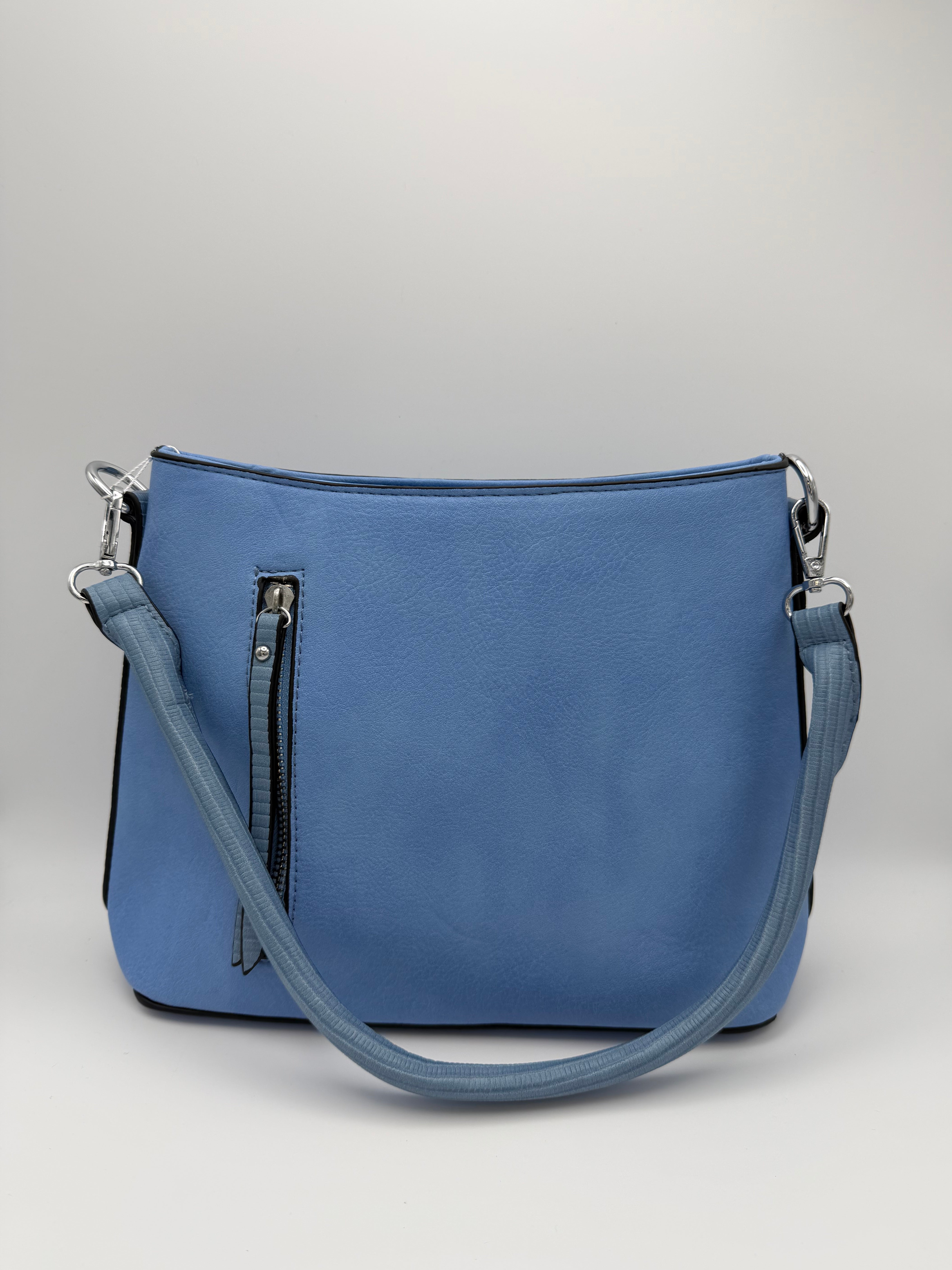 Faux Leather Crossbody Bag with Zipper Details - Quay Blue