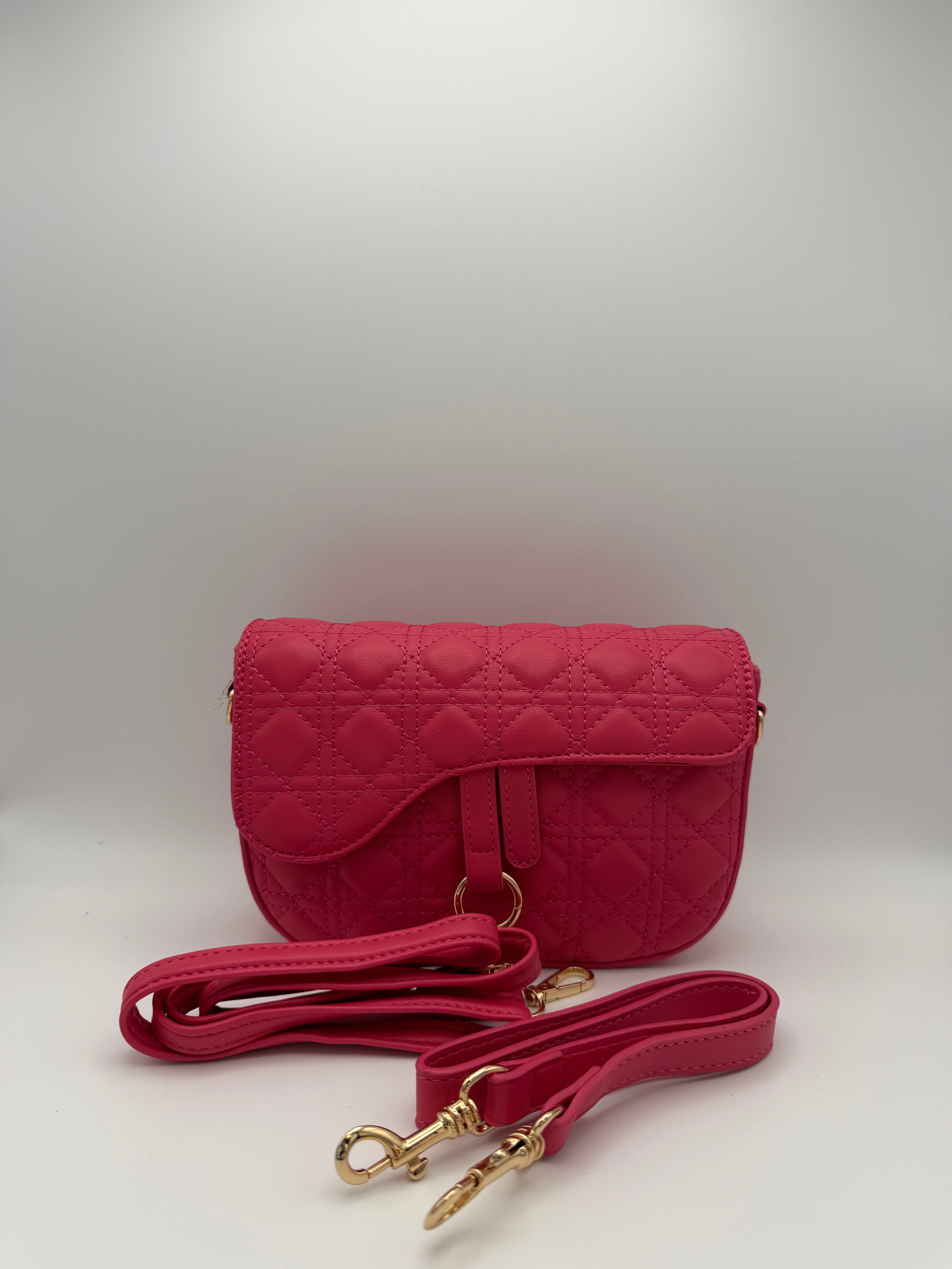 Quilted Crossbody Bag with Gold - Fuchsia