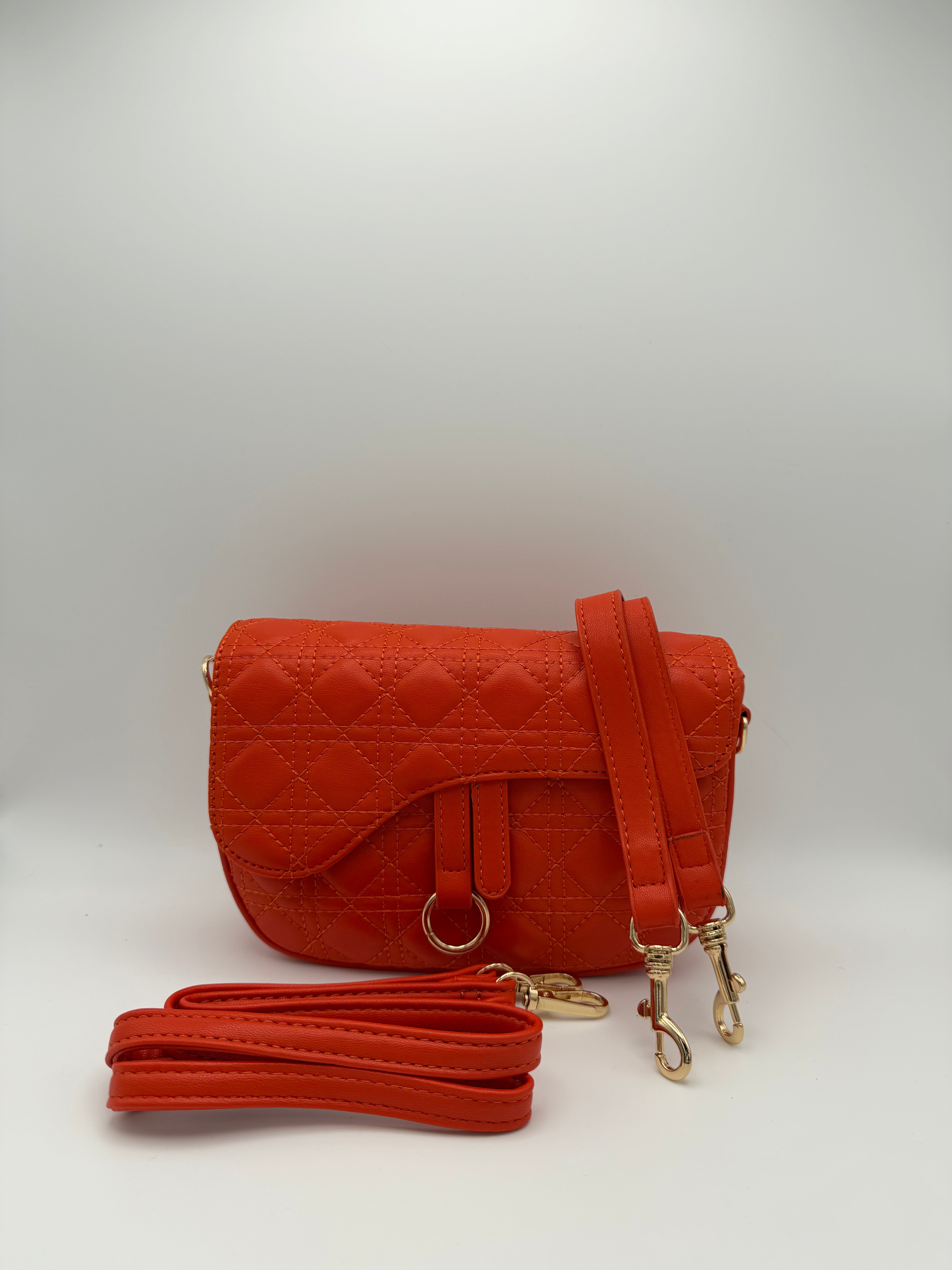Quilted Crossbody Bag with Gold - Orange