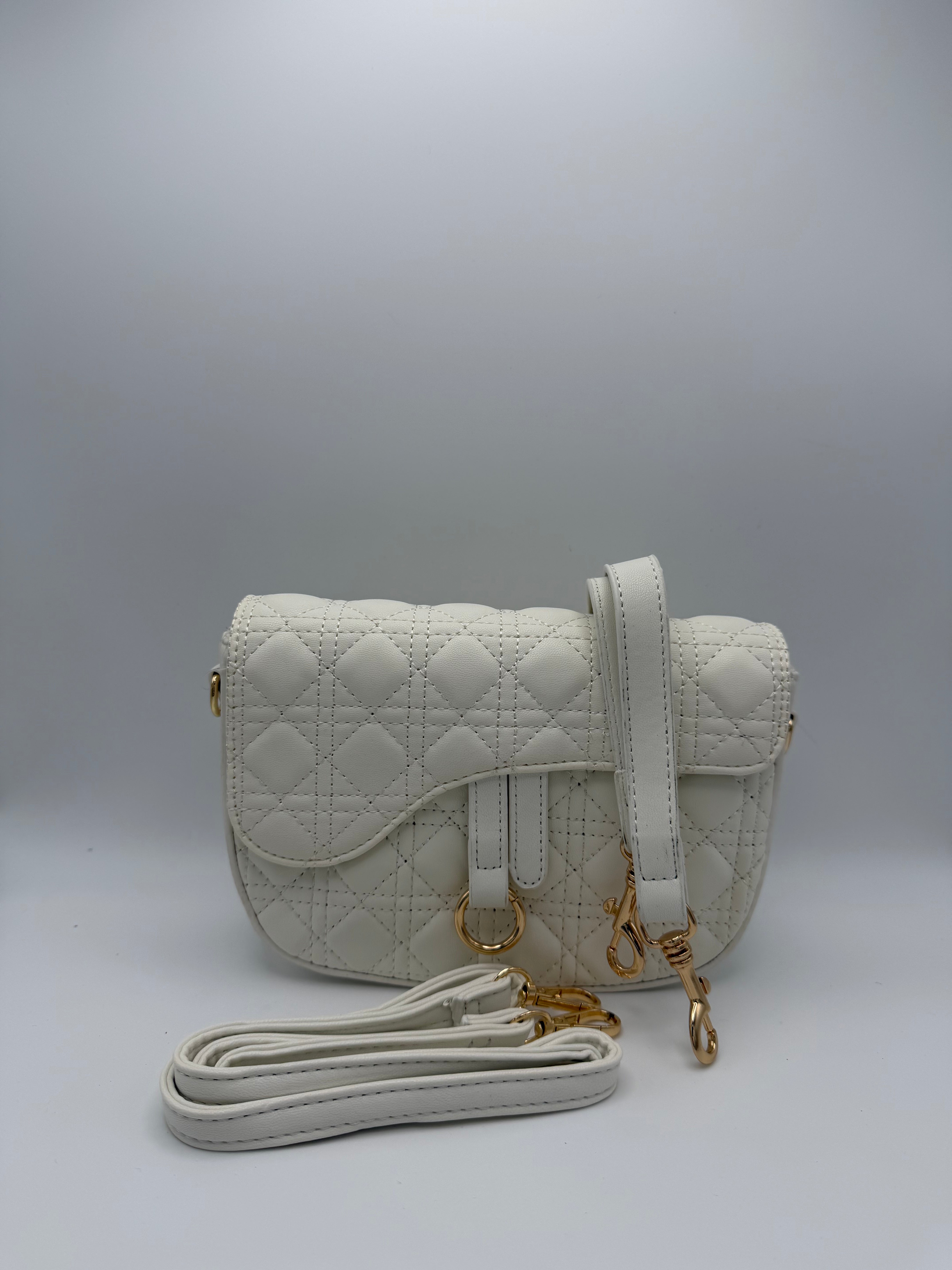 Quilted Crossbody Bag with Gold - White