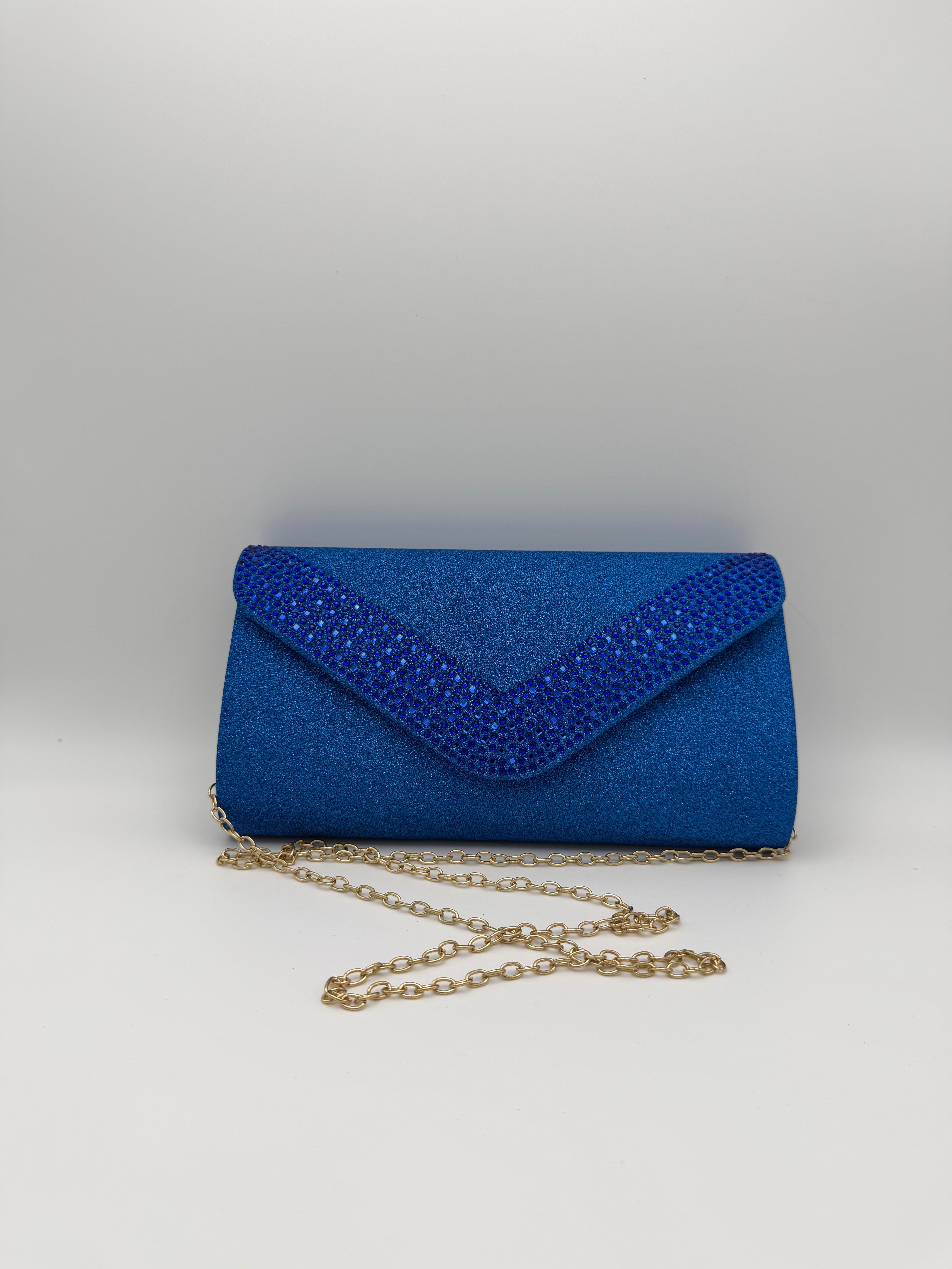 Embellished Envelope Clutch - Teal Blue